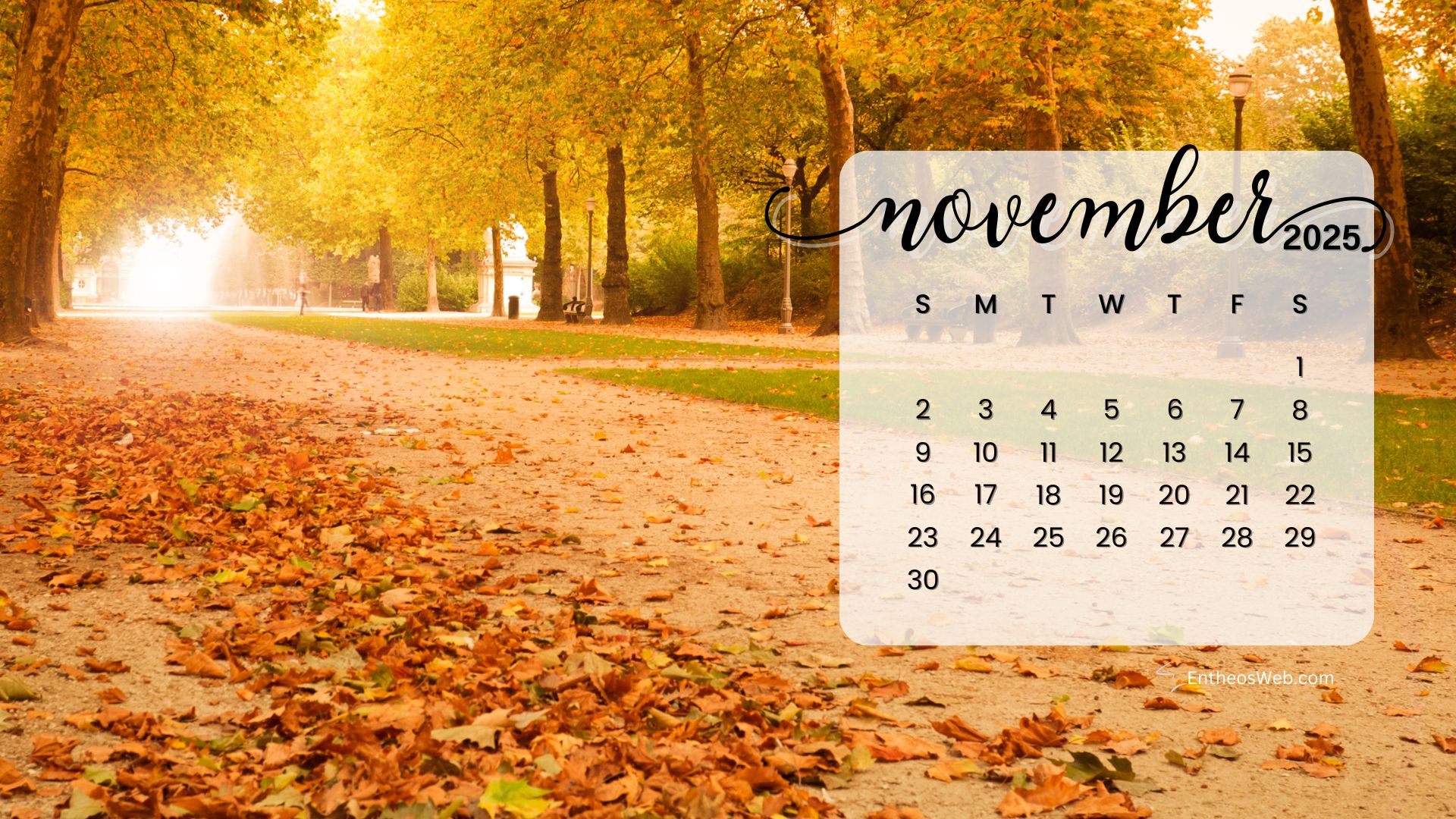 November 2025 Calendar Desktop Wallpaper Background