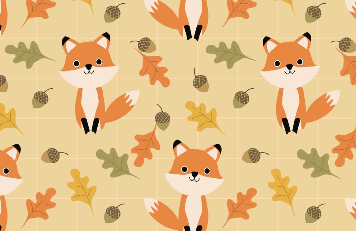 Charming Fox Autumn Leaves Mural Wallpaper