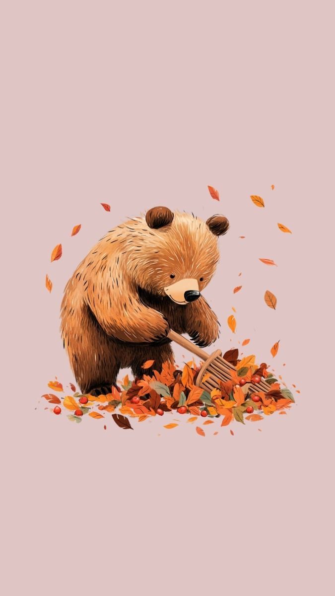 Cute Brown Bear Phone Wallpaper: Cute and Cozy Fall Background