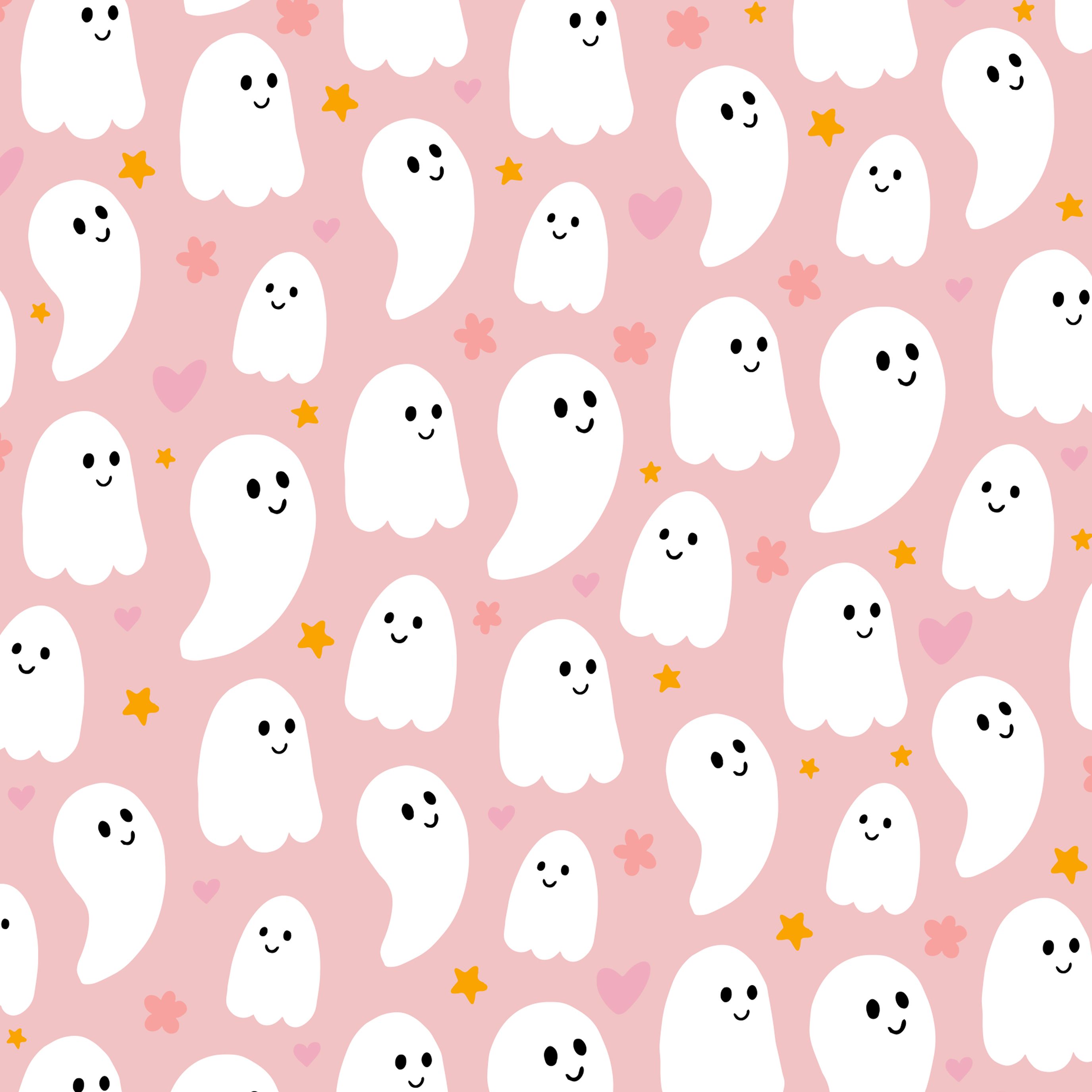 Pink Cute Ghost Halloween Background Pattern