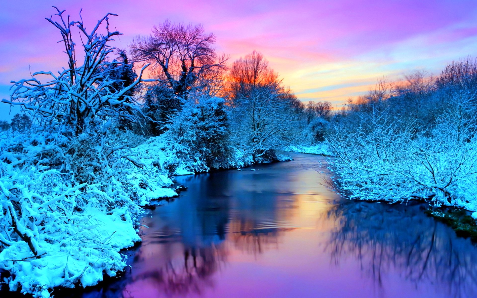 Winter Sunset Serenity: Frozen Lake HD Nature Wallpaper