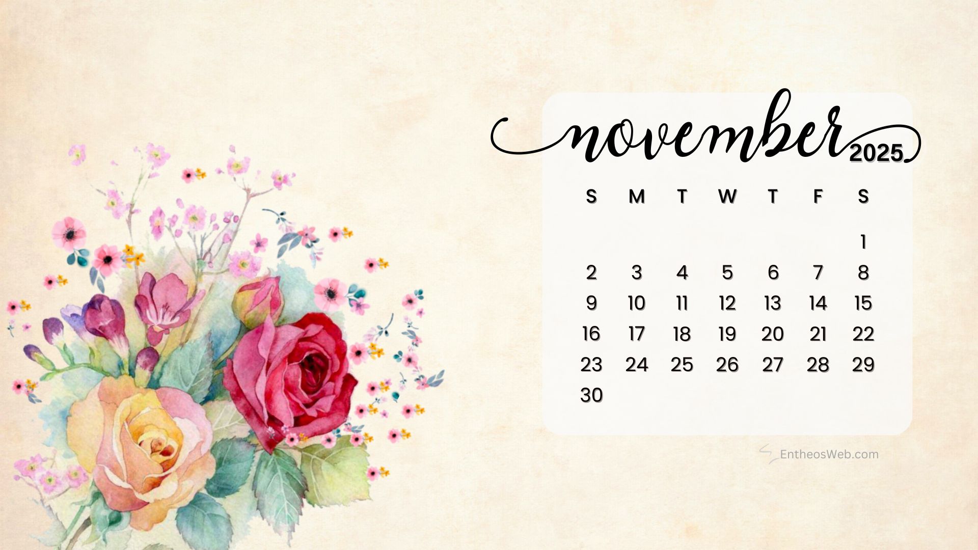 November 2025 Calendar Desktop Wallpaper Background