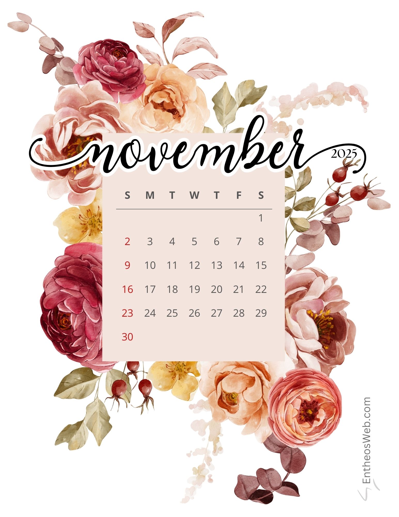 November 2025 Calendar Free Printables