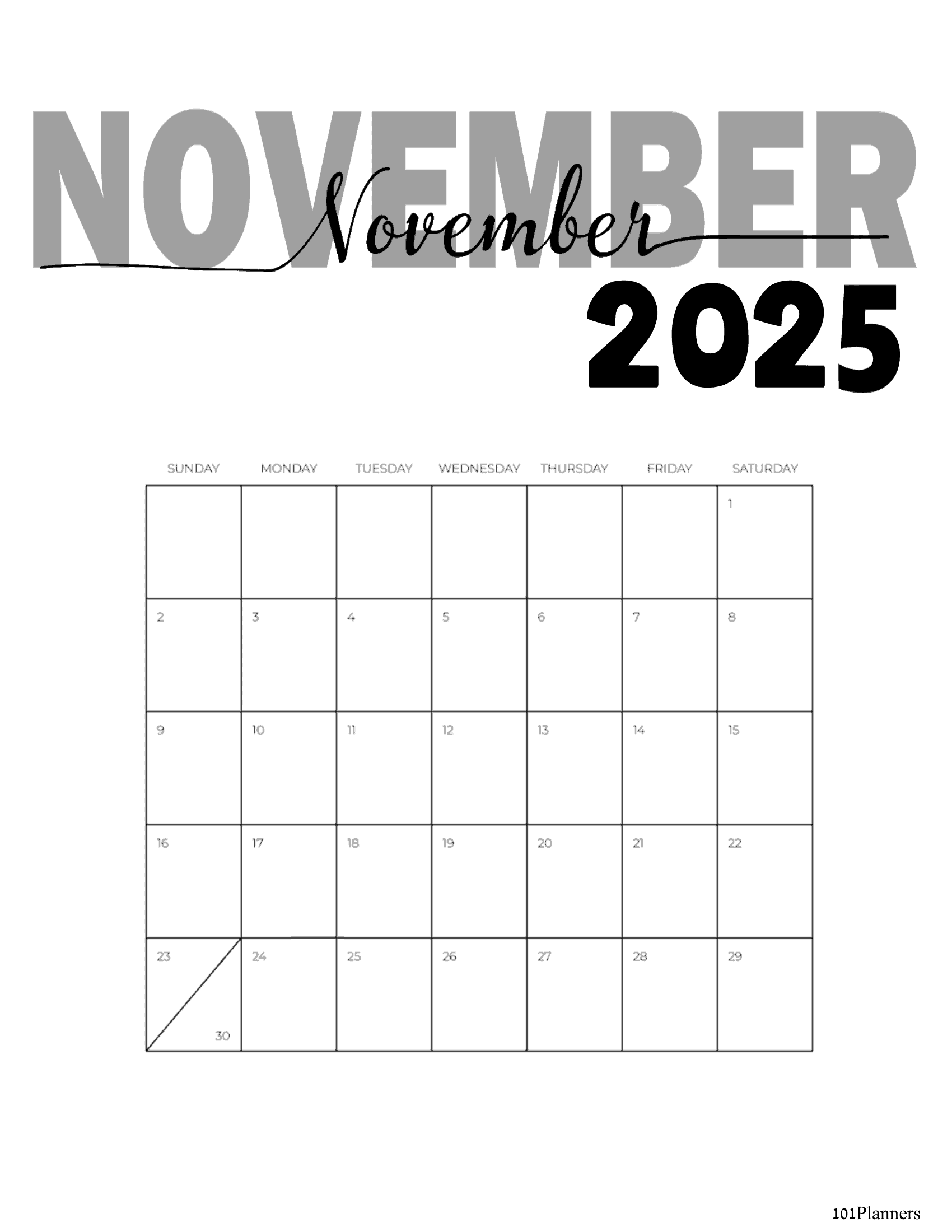 Free Printable November 2025 Calendar