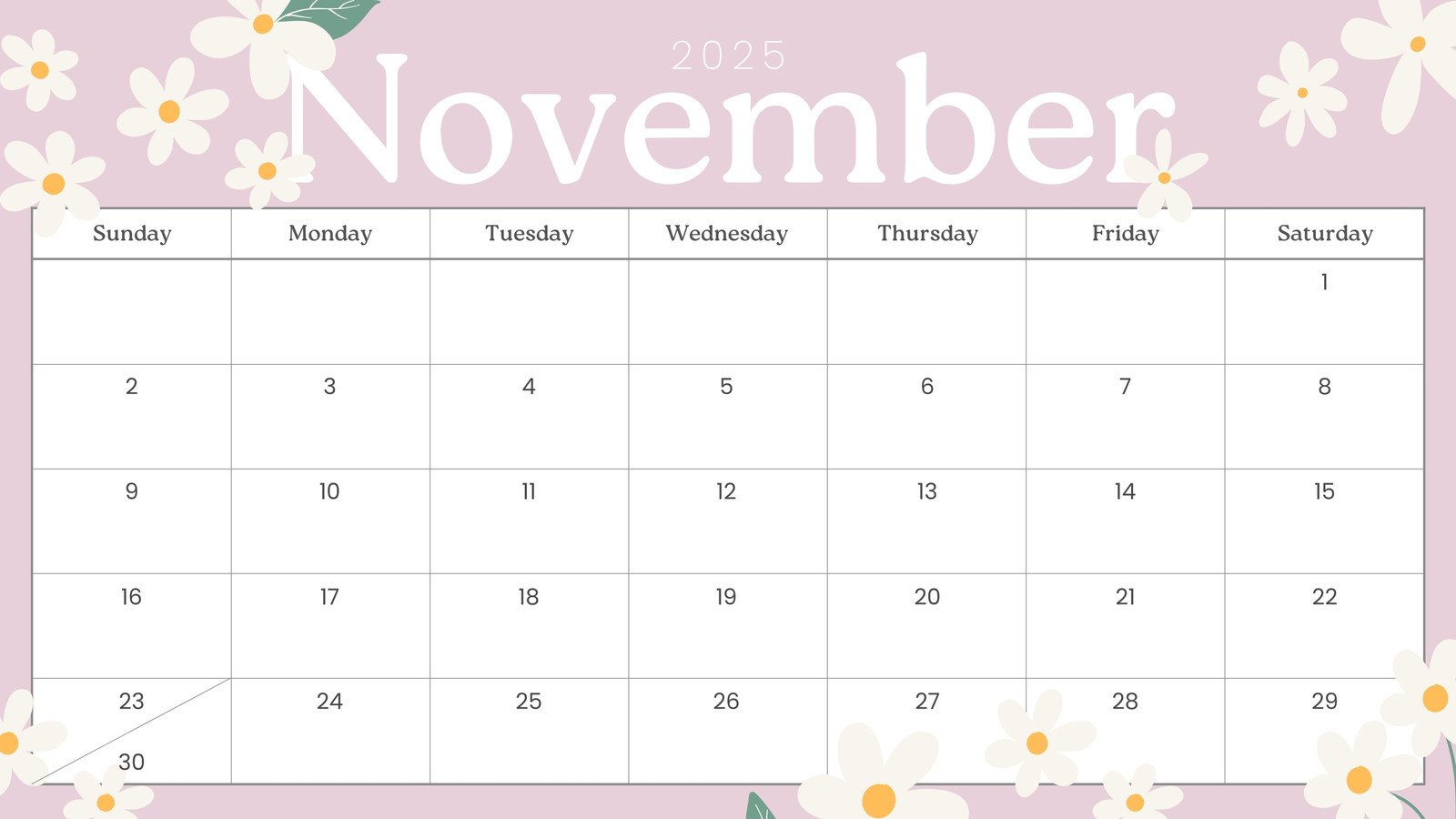 Free and printable November 2025 calendar
