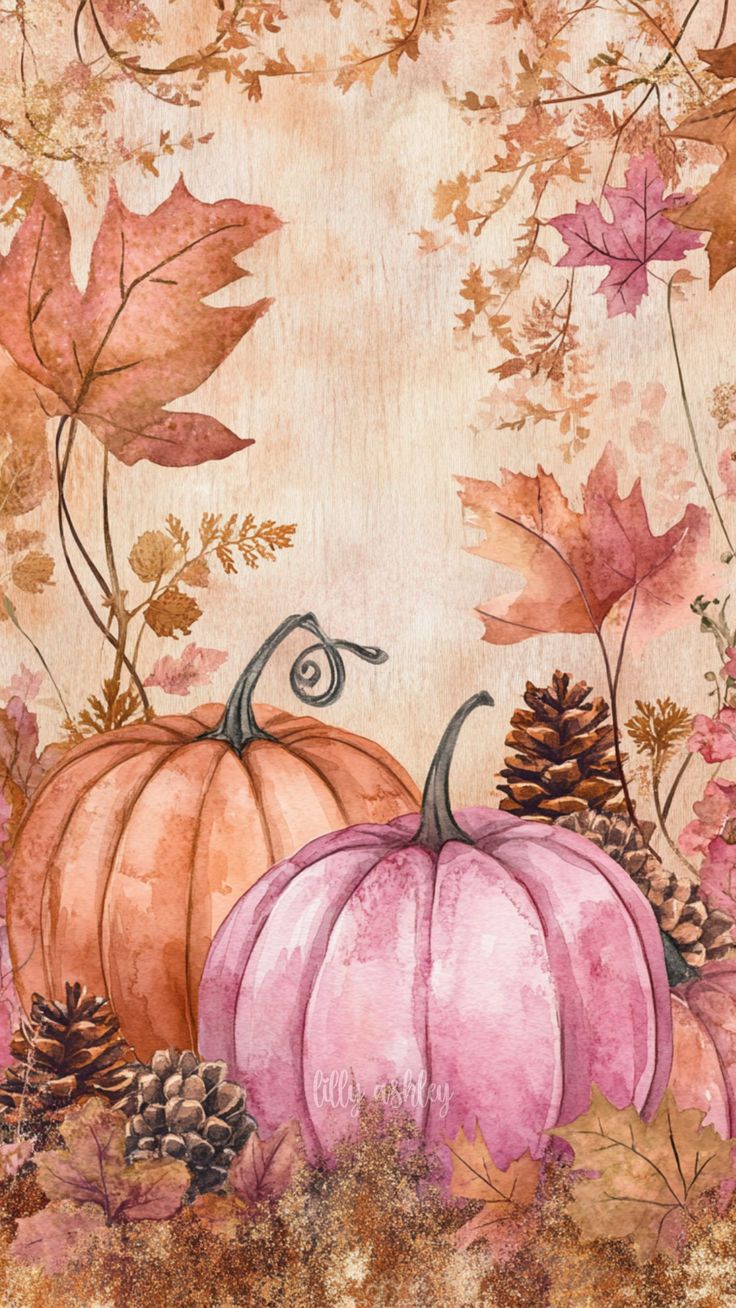 Free Glam Fall Phone Wallpaper: Pink Pumpkins, Sparkle & Gold Glitter