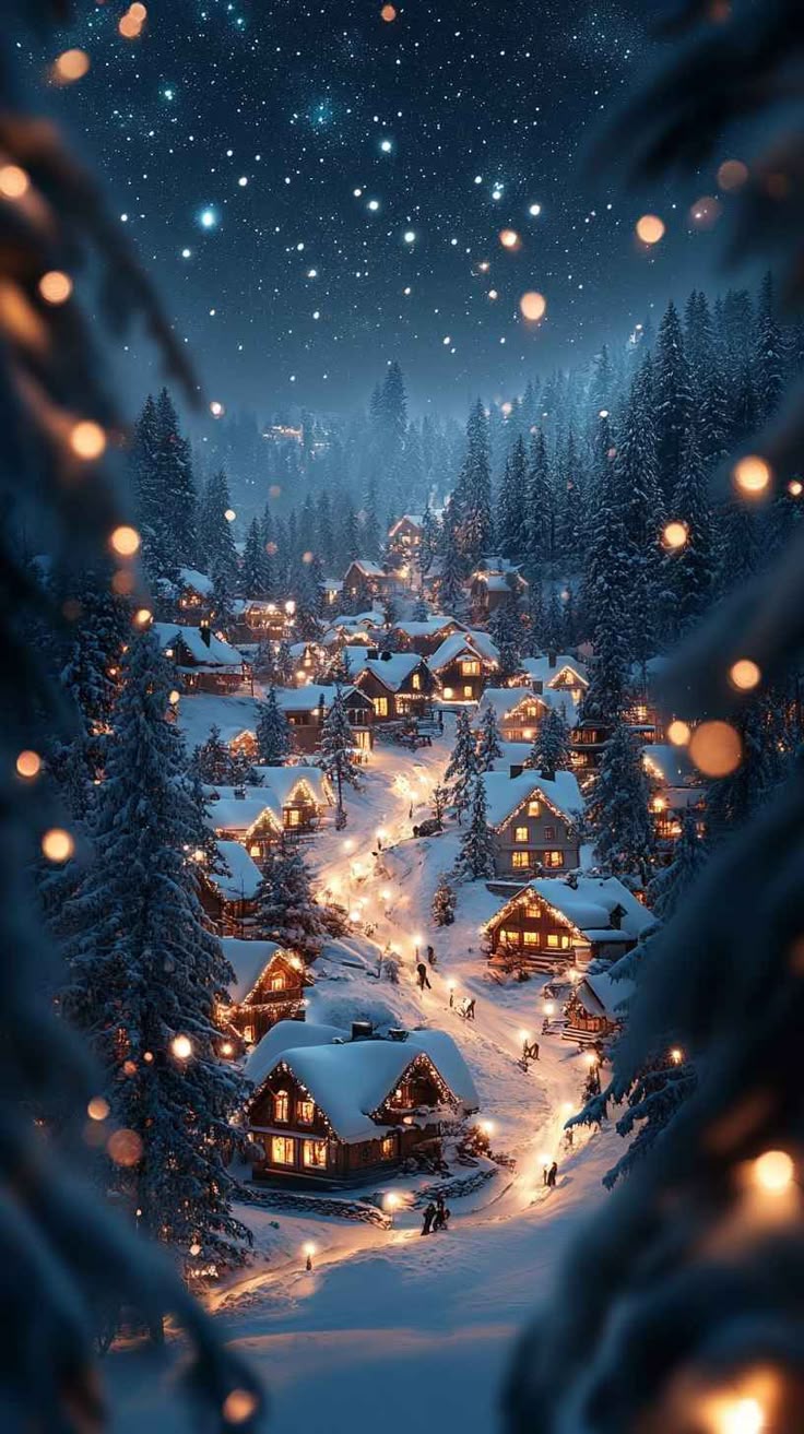 8K Winter Village Mobile Wallpaper: Cozy Christmas Eve iPhone Background