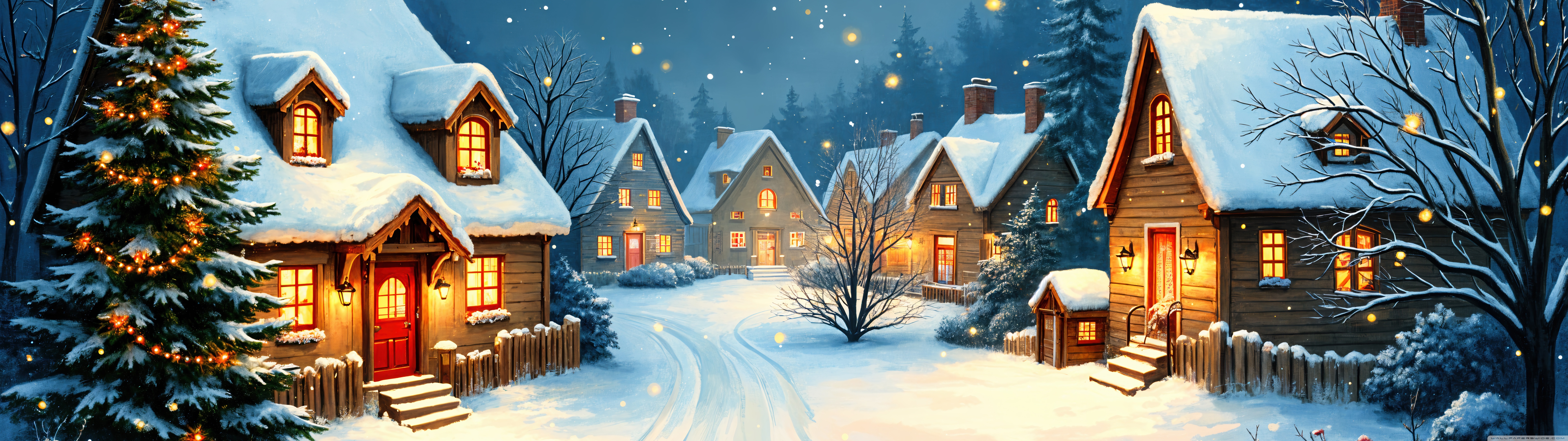 Classic Christmas Village, Winter Illustration 4K UHD Wallpaper for UltraHD Desktop and TV, Widescreen and UltraWide Display, Dual Monitor, Smartphone and Tablet Devices