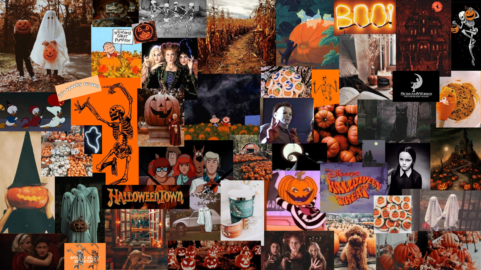 Discover 7 Halloween Wallpaper and Autumn Vision Board Wallpaper Laptop Ideas. fall collage wallpaper computer, spooky macbook wallpaper, horror wallpaper aesthetic pc and more