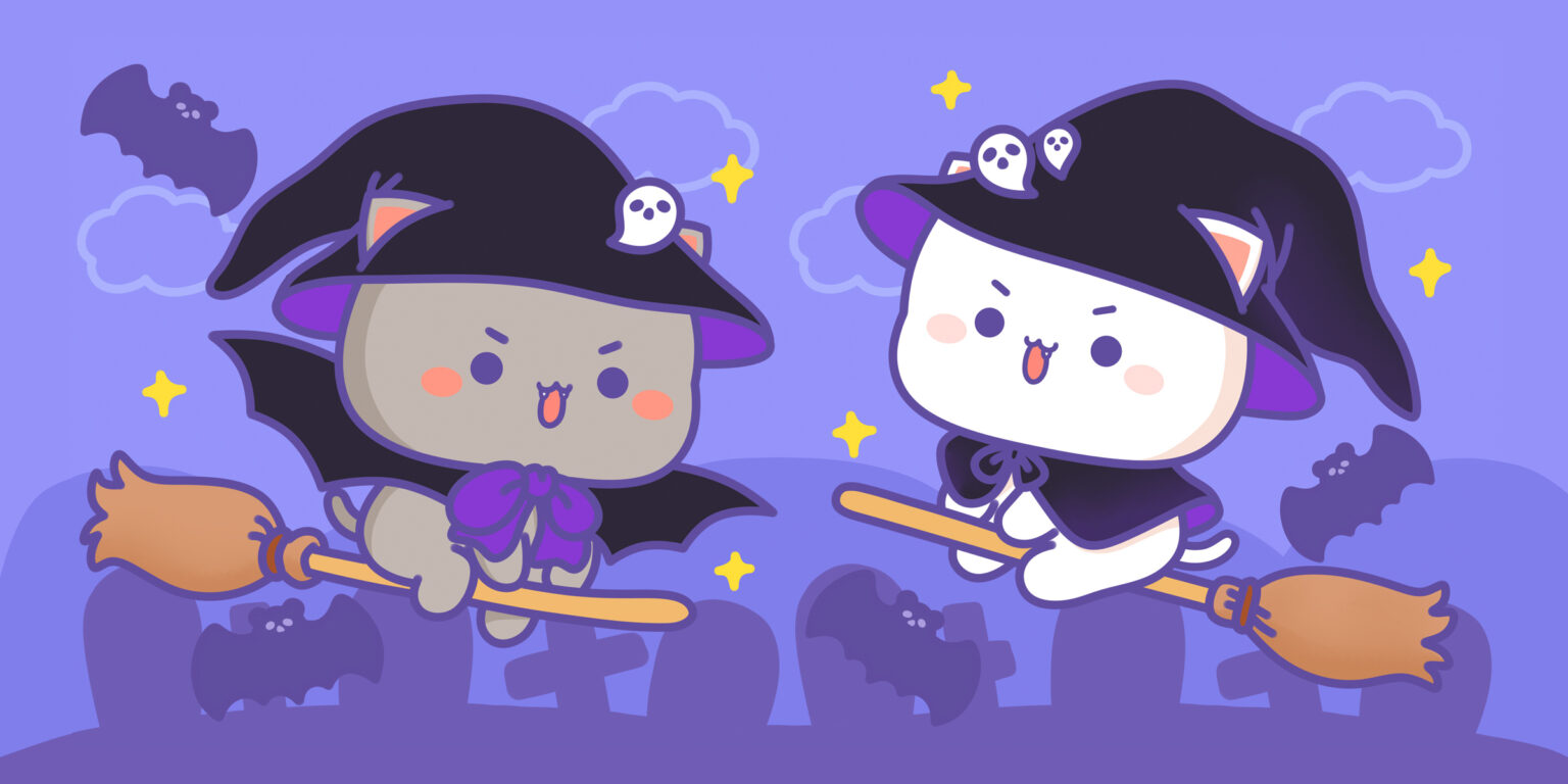 Peach & Goma Halloween Broomsticks Desktop Wallpaper