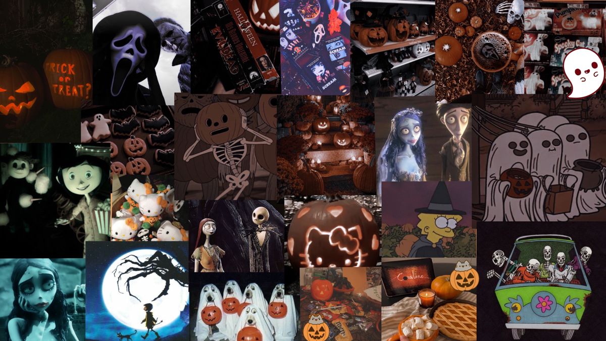 Halloween collage aesthetic desktop background
