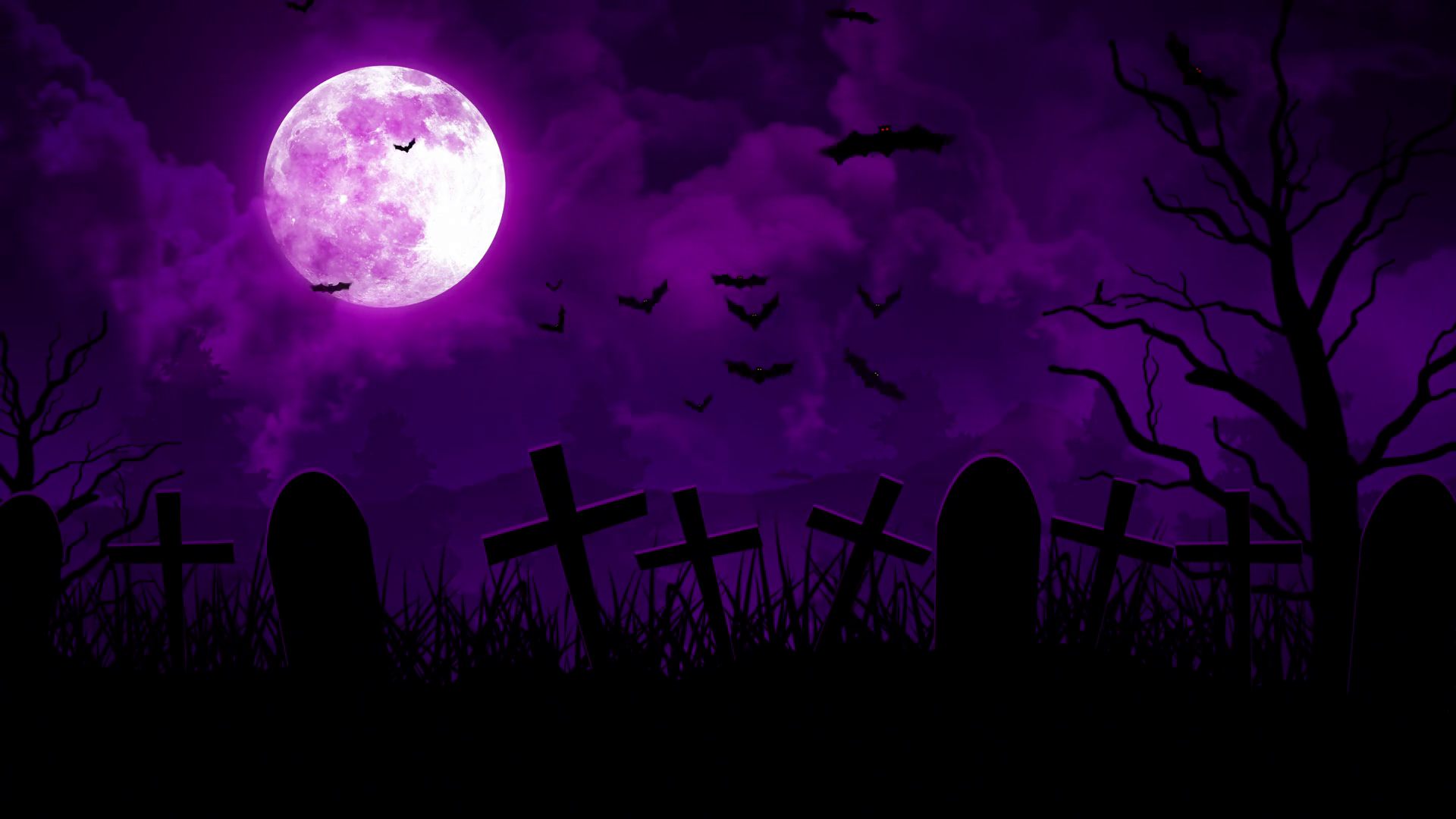 Halloween Cemetery in Purple Sky