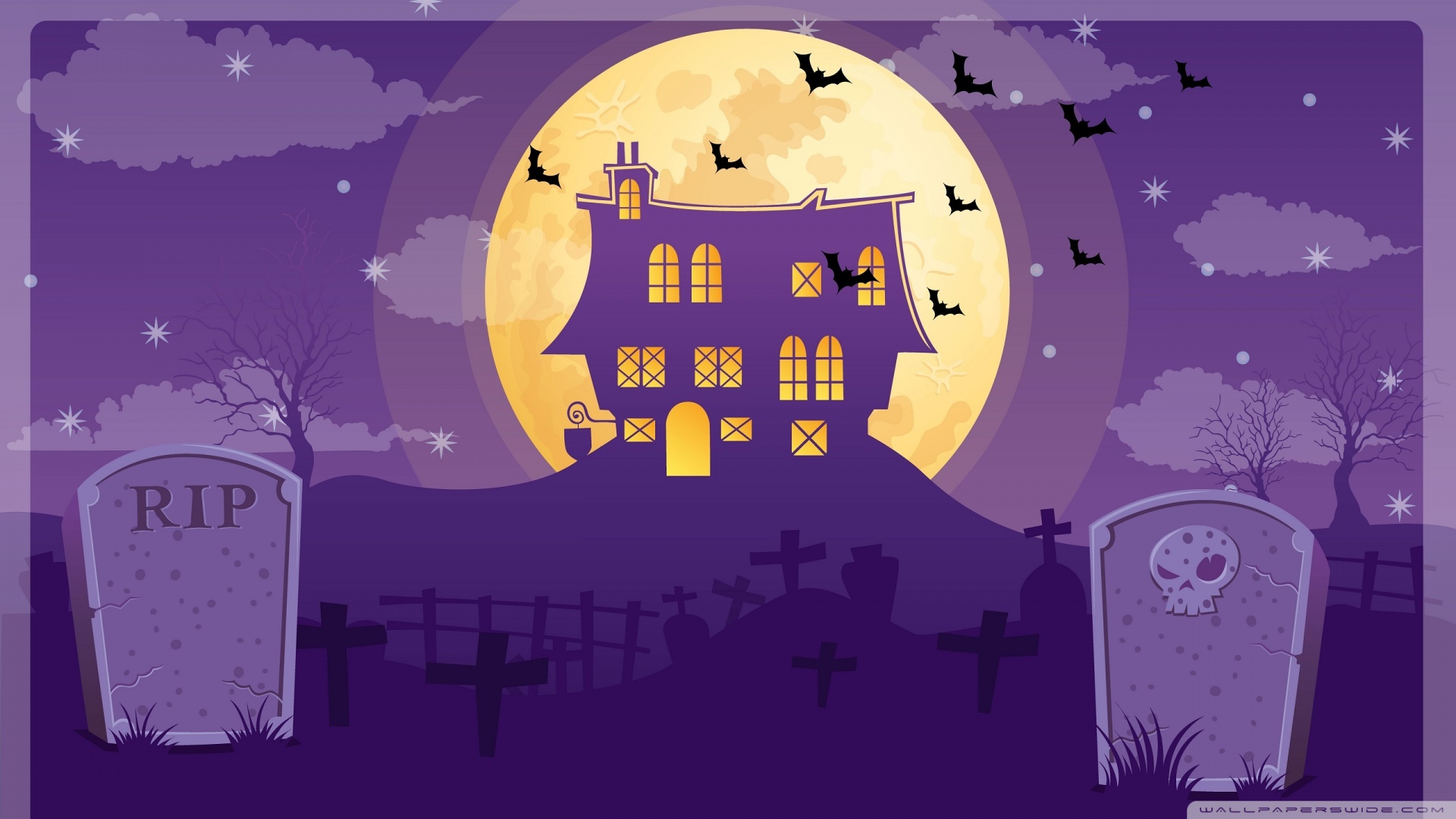 Halloween Night, Full Moon, Haunted House, Graveyard 4K UHD Wallpaper for UltraHD Desktop and TV, Smartphone and Tablet Devices