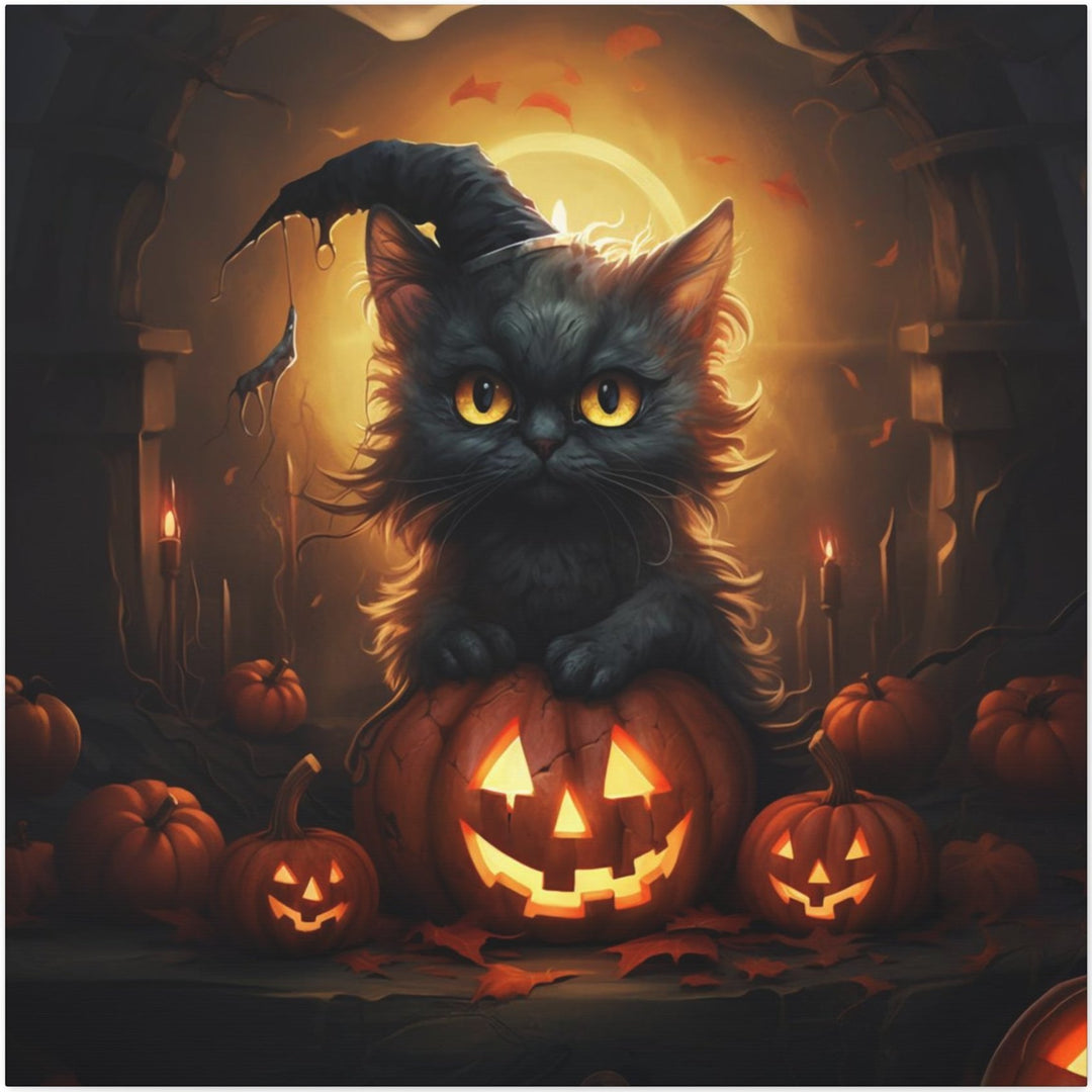 Cute Black Cat Canvas Print Aesthetic Halloween Wall Art Prints Gifts