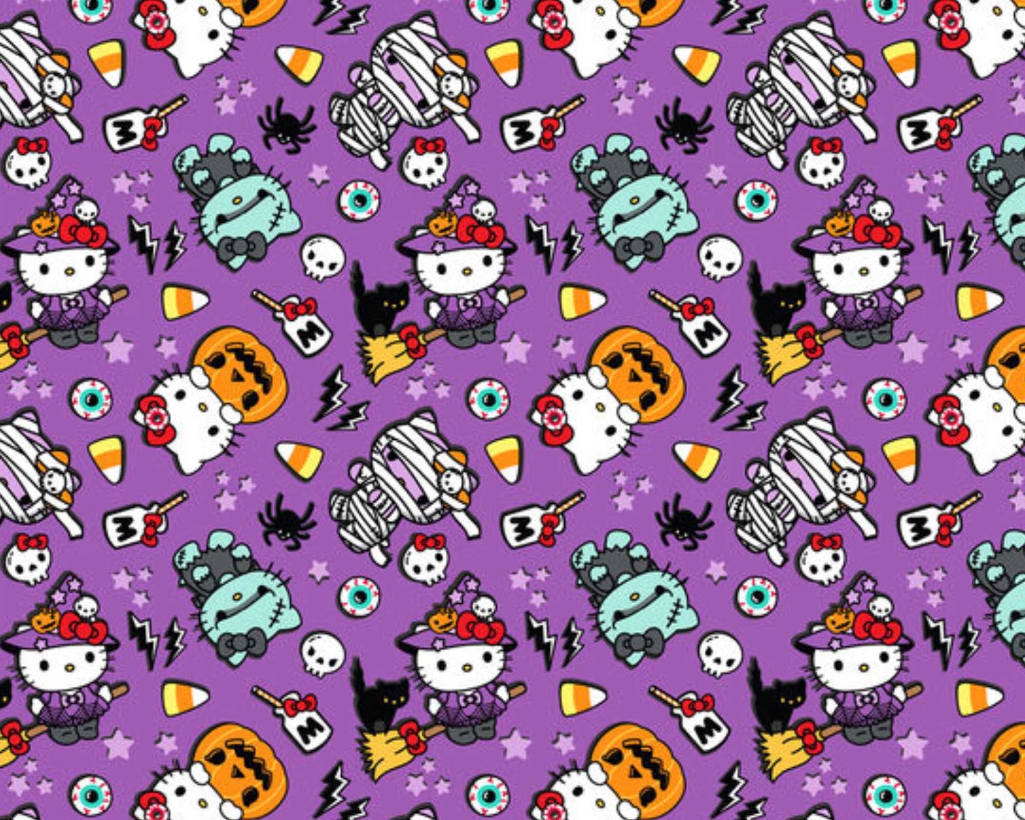 Hello Kitty Halloween Fabric, Hello Kitty Costume on Purple Licensed by Sanrio for Springs Creative Novelty Cotton Fabric