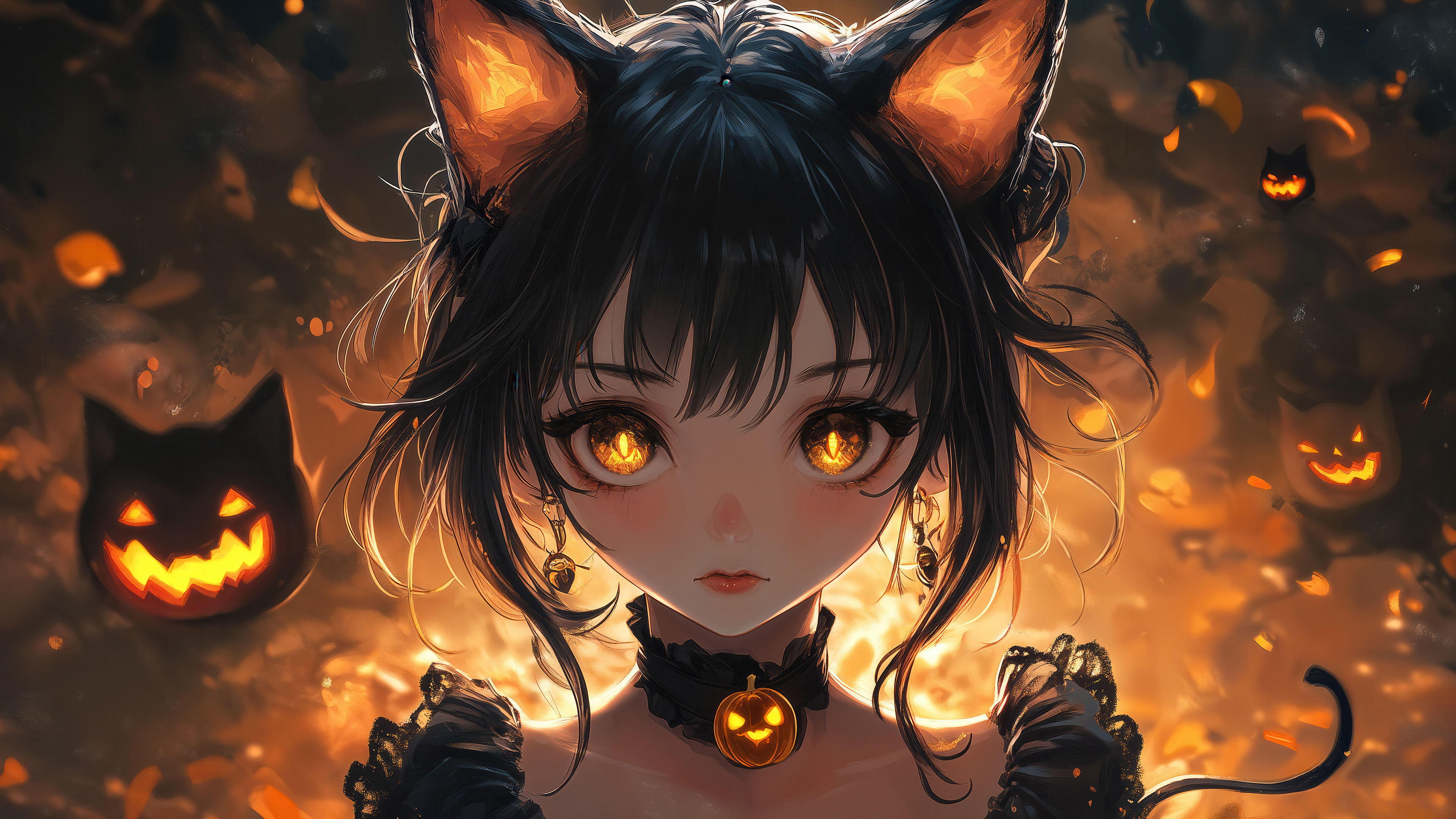 Anime Cat Girl Halloween Wallpaper 4K HD PC b
