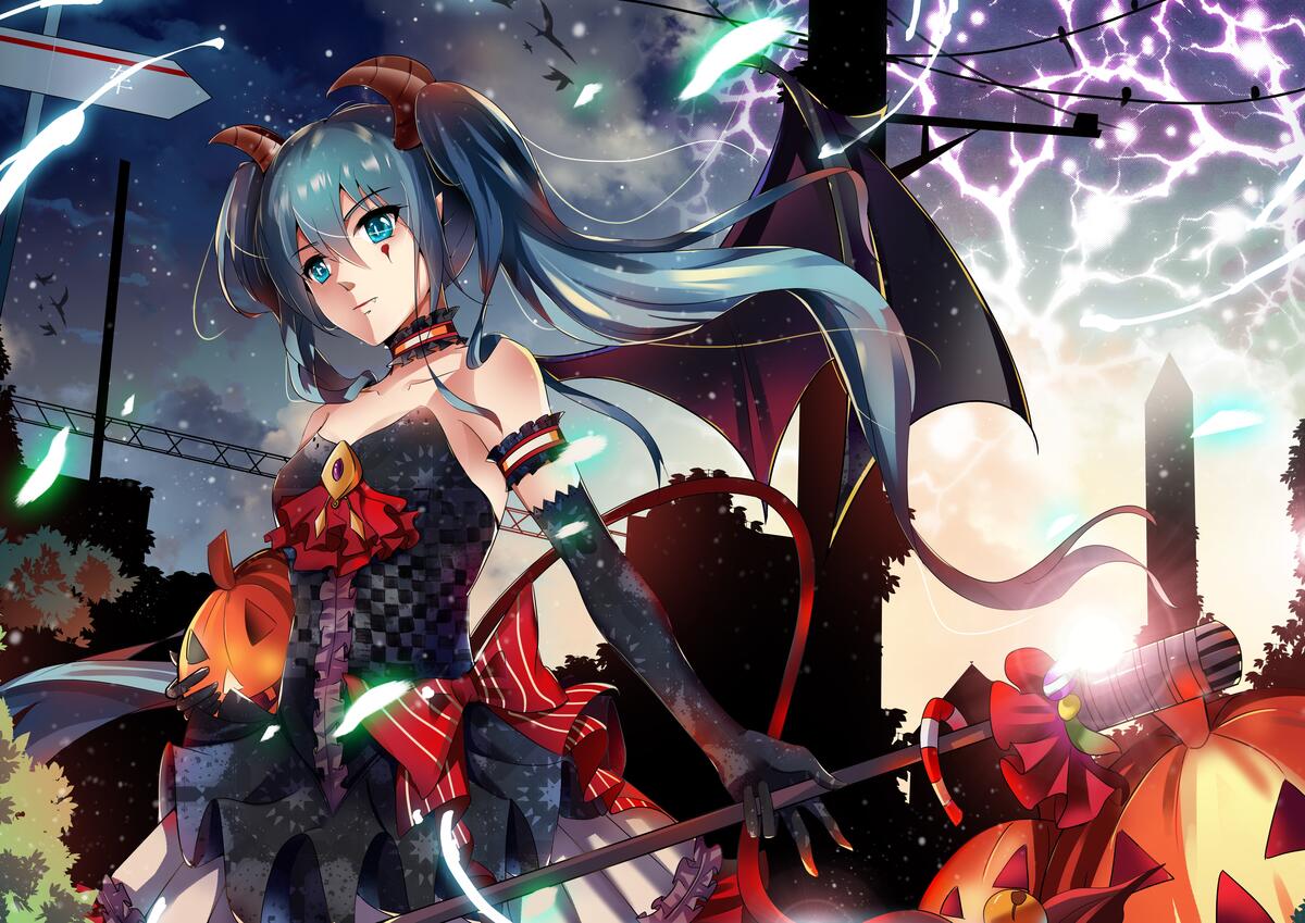Wallpaper wallpaper hatsune miku horns Halloween from vozuru image and screensavers
