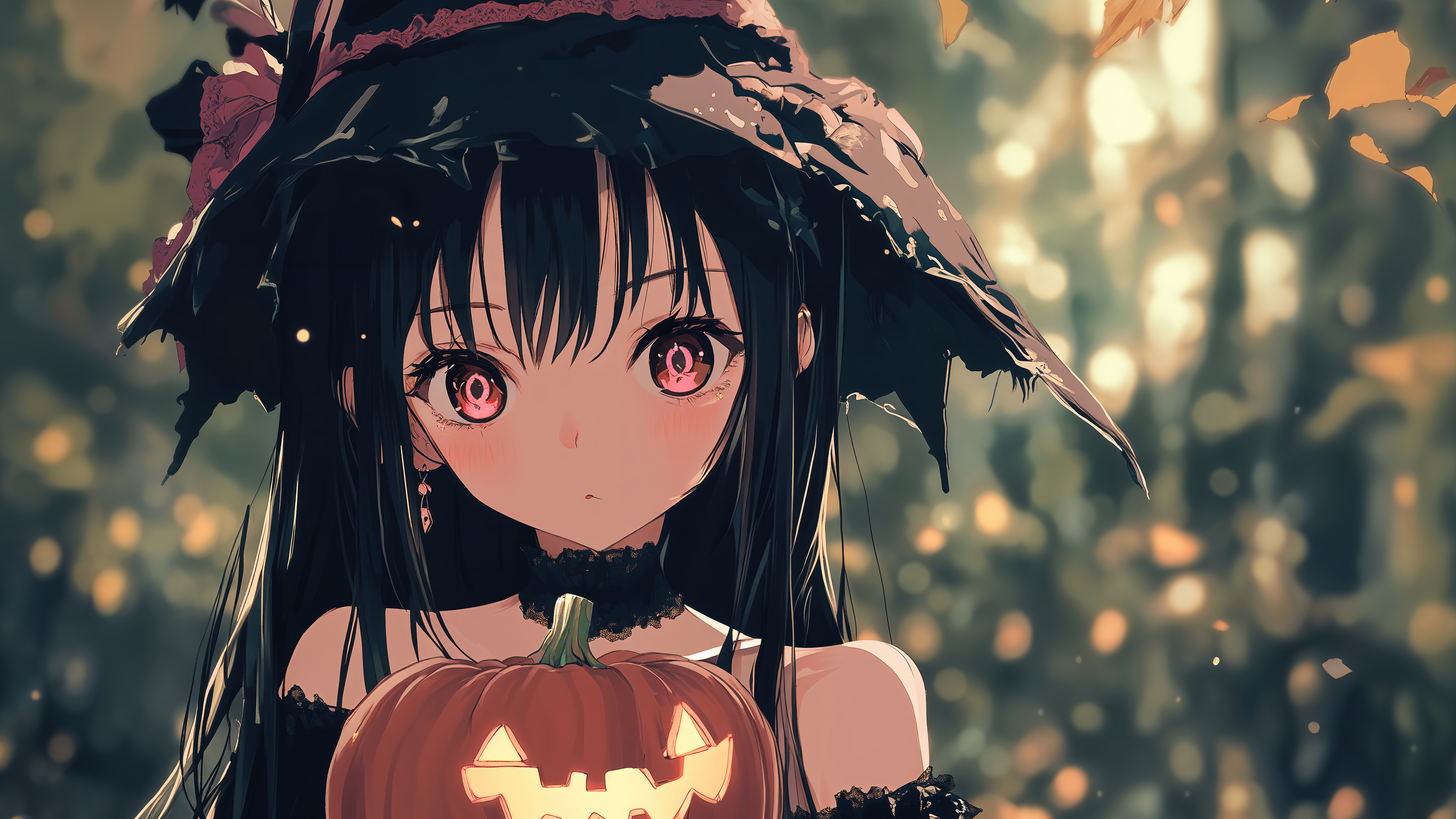 Anime Girl Witch Pumpkin Head Wallpaper 4K HD PC b