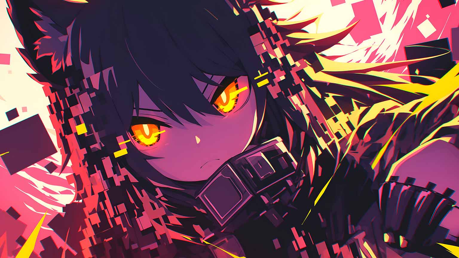 Free Anime Style Cat Girl Pixelated World Desktop Wallpaper 4K