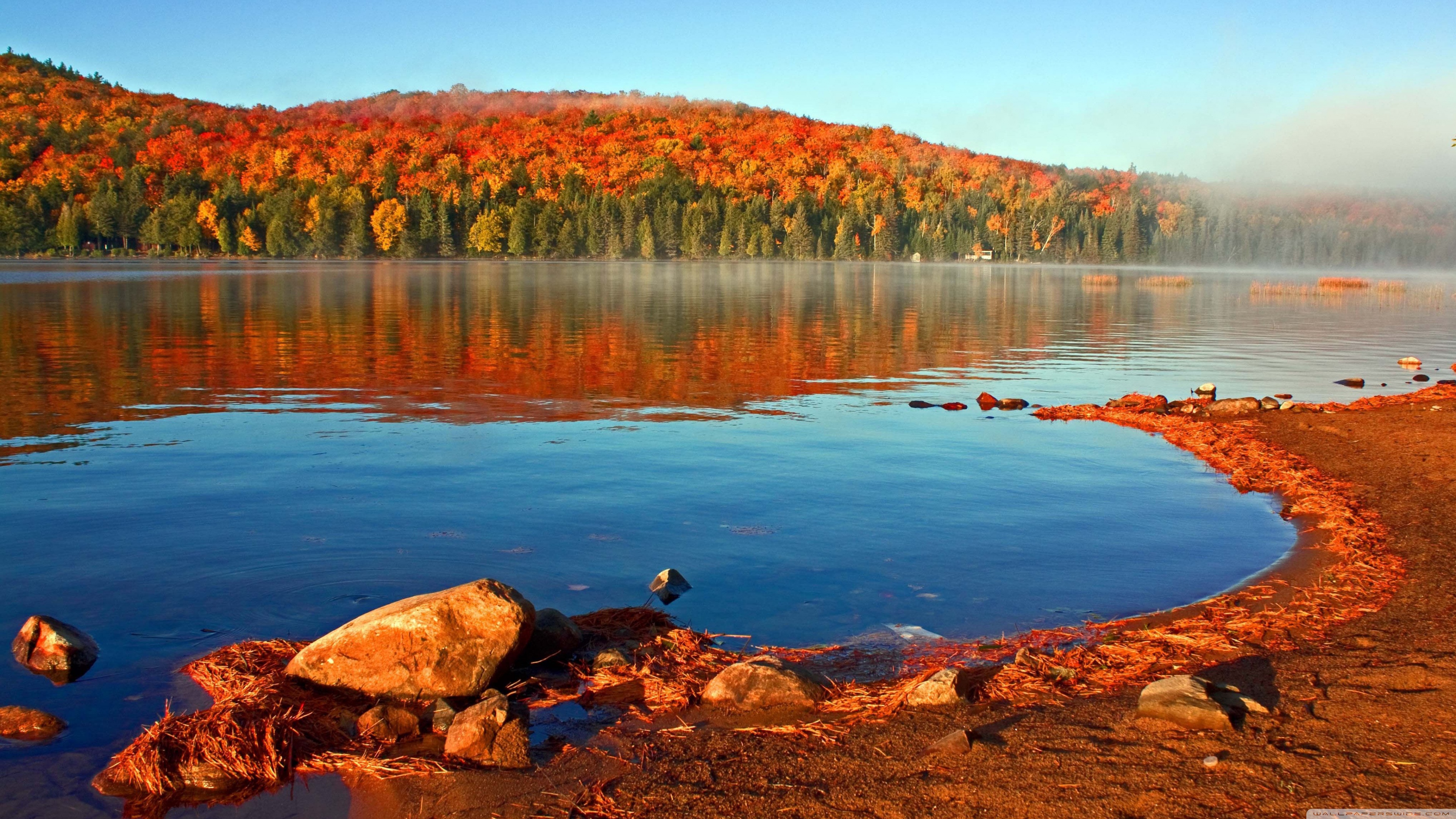 Lake Shore, Autumn 4K UHD Wallpaper for UltraHD Desktop and TV, Dual Monitor, Smartphone and Tablet Devices