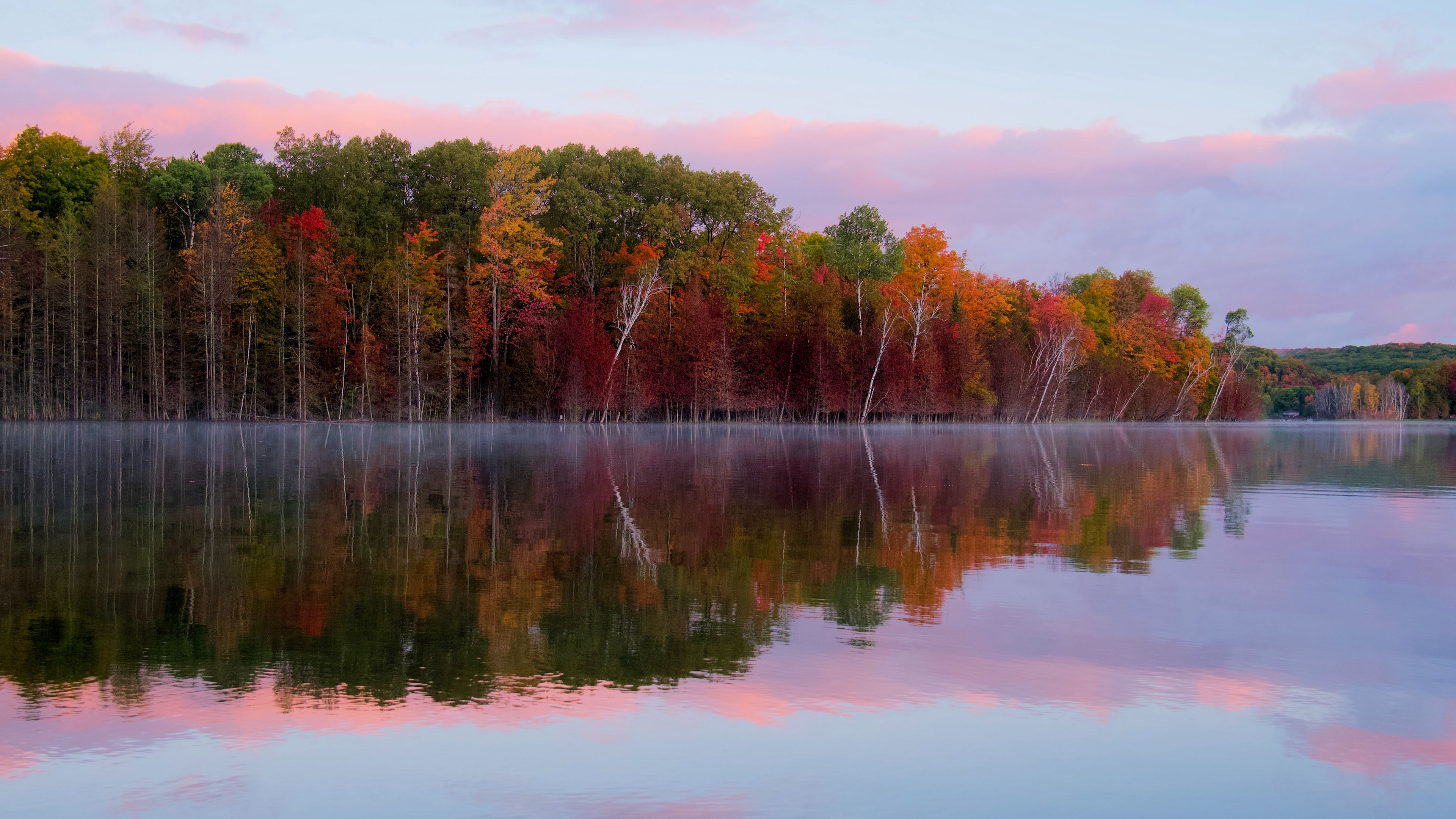 Download wallpaper 3840x2160 trees, autumn, lake, reflection 4k uhd 16:9 HD background