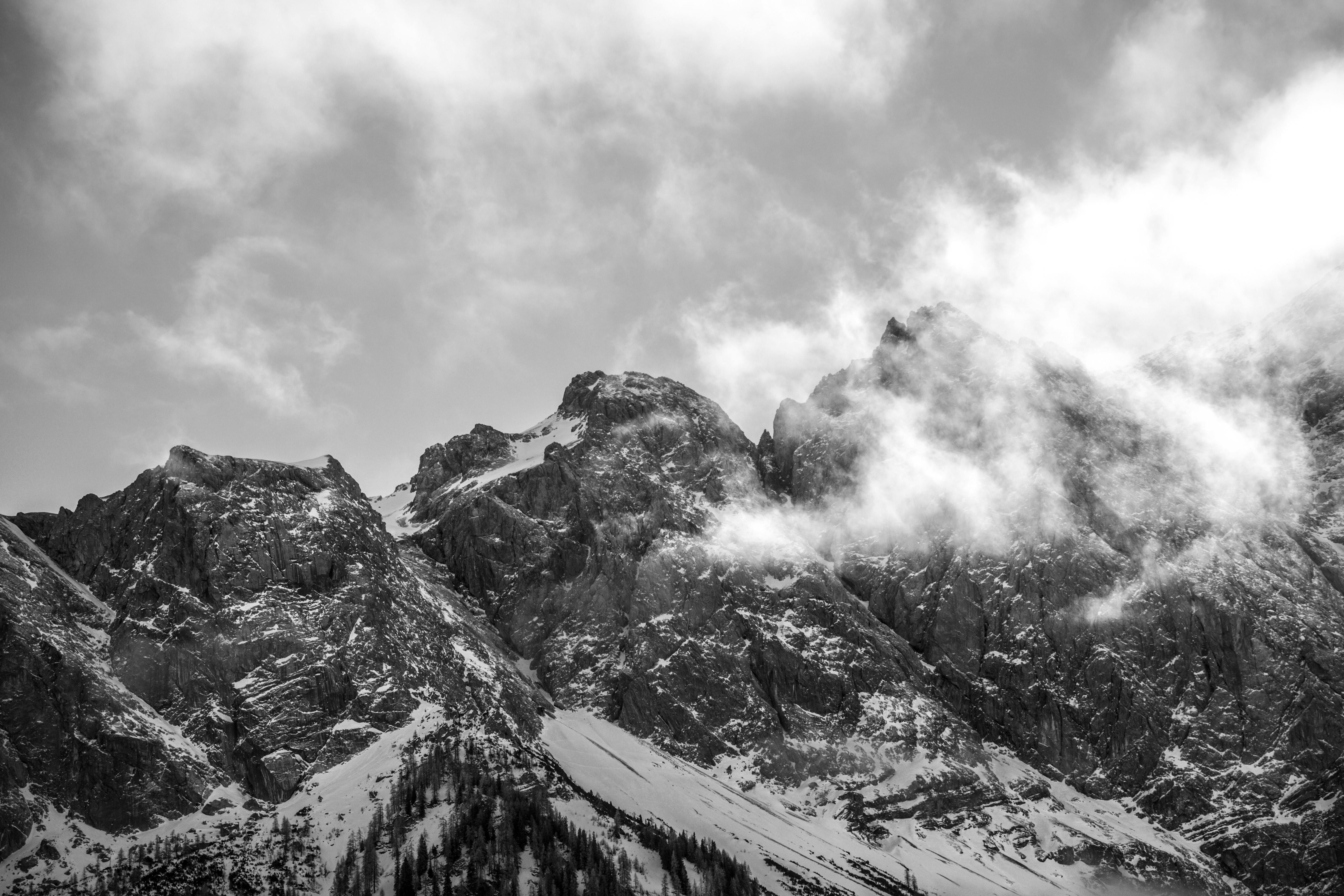 Black and White Photography of Mountains in Winter · Free
