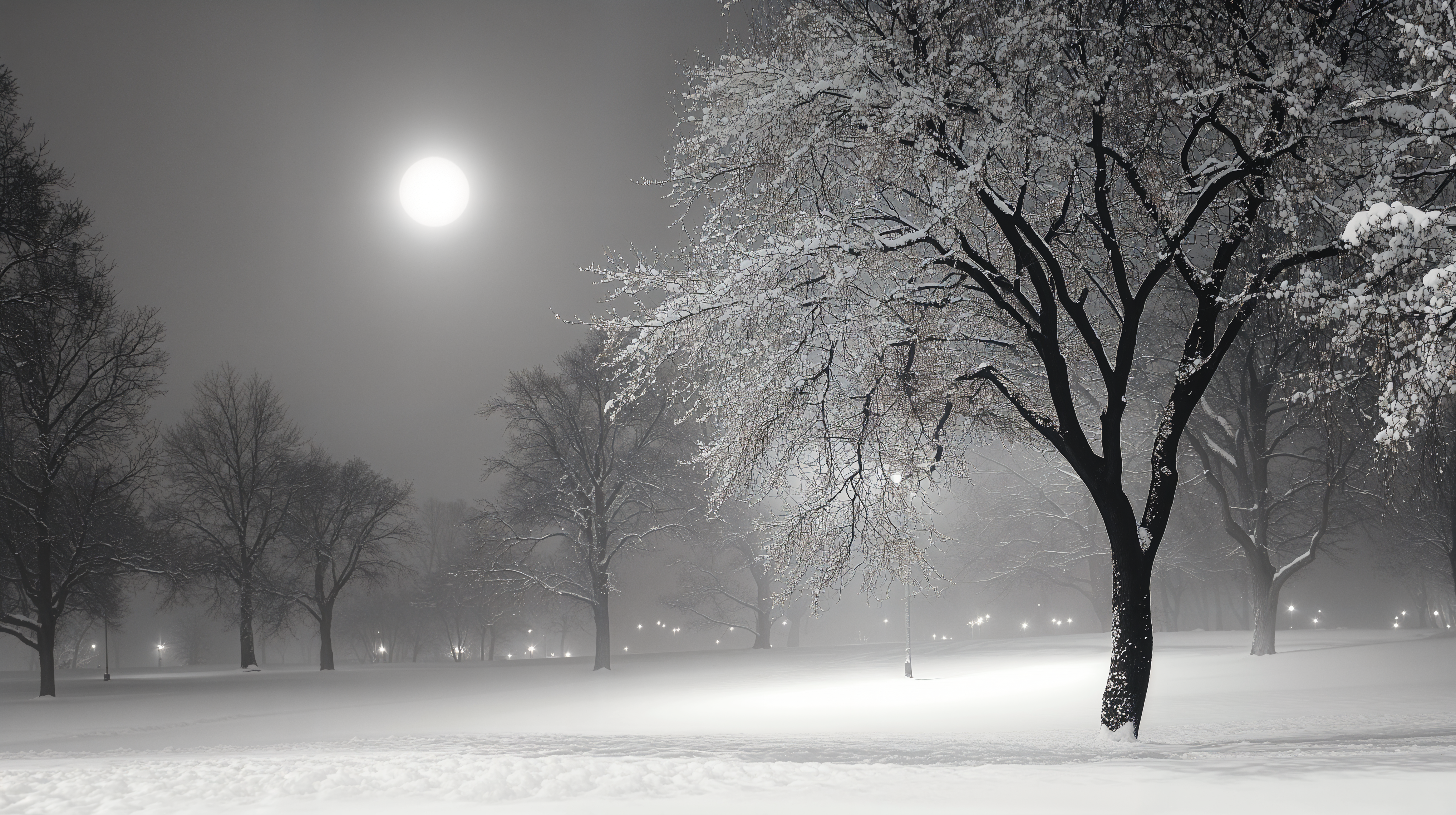 Serene Winter Night: 4K Ultra HD Wallpaper