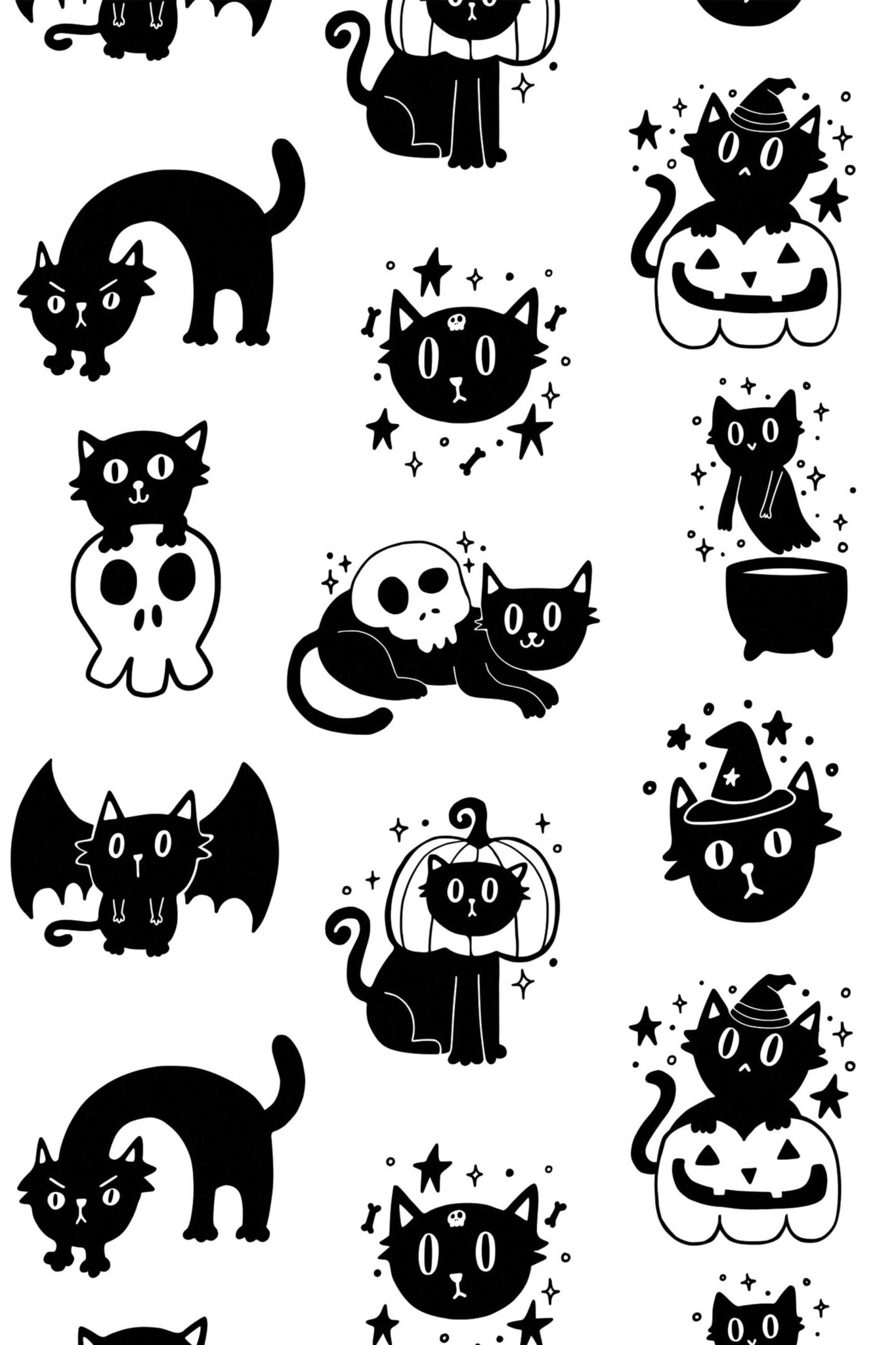 Black And White Halloween Cats Peel And Stick Wallpaper Or Non Pasted