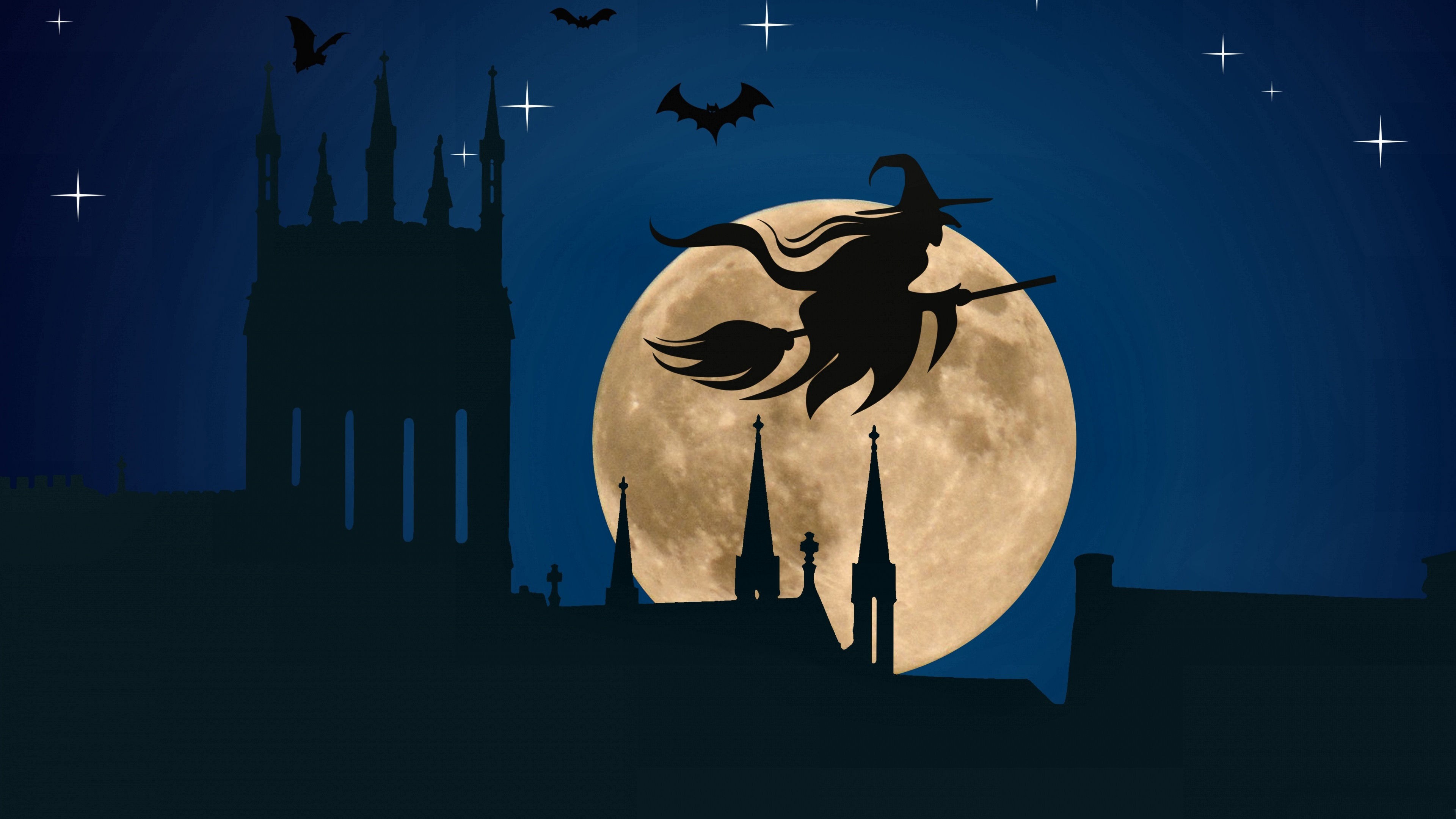 Halloween Witch Artwork Moon Bat 4K HD Halloween Wallpaper