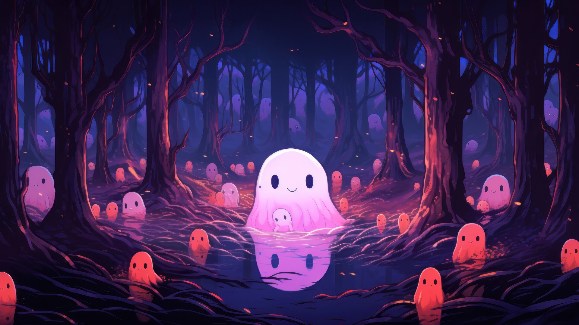 Cute Ghost Forest Halloween Wallpaper 4K HD PC m