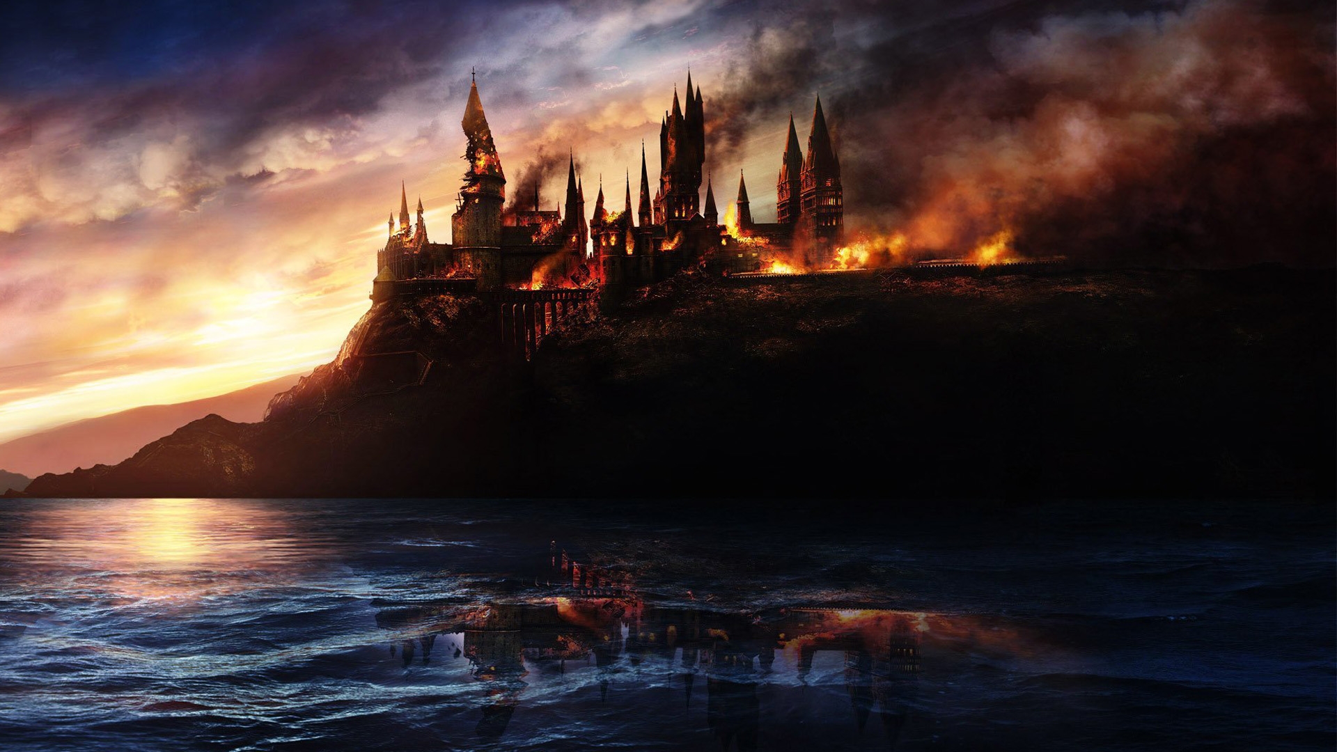 harry, Potter, Hogwarts, Fantasy, Castle, Witch, Fire, Art, Cg, Digital, Art Wallpaper HD / Desktop and Mobile Background