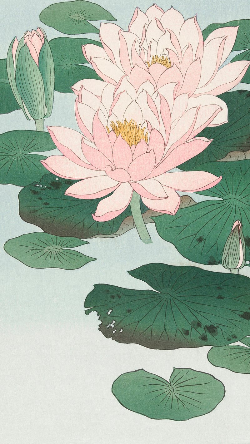 Ohara Koson Water Lily Image Wallpaper