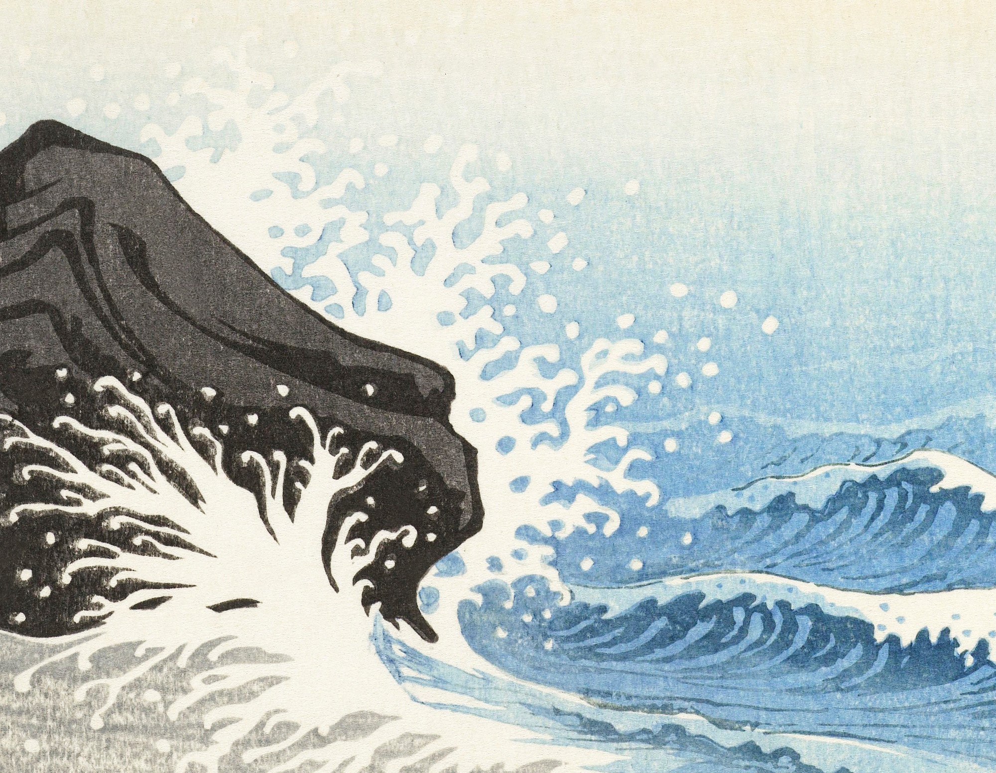 Five Seagulls Above Turbulent Sea JAPANESE FINE ART PRINT, OHARA KOSON