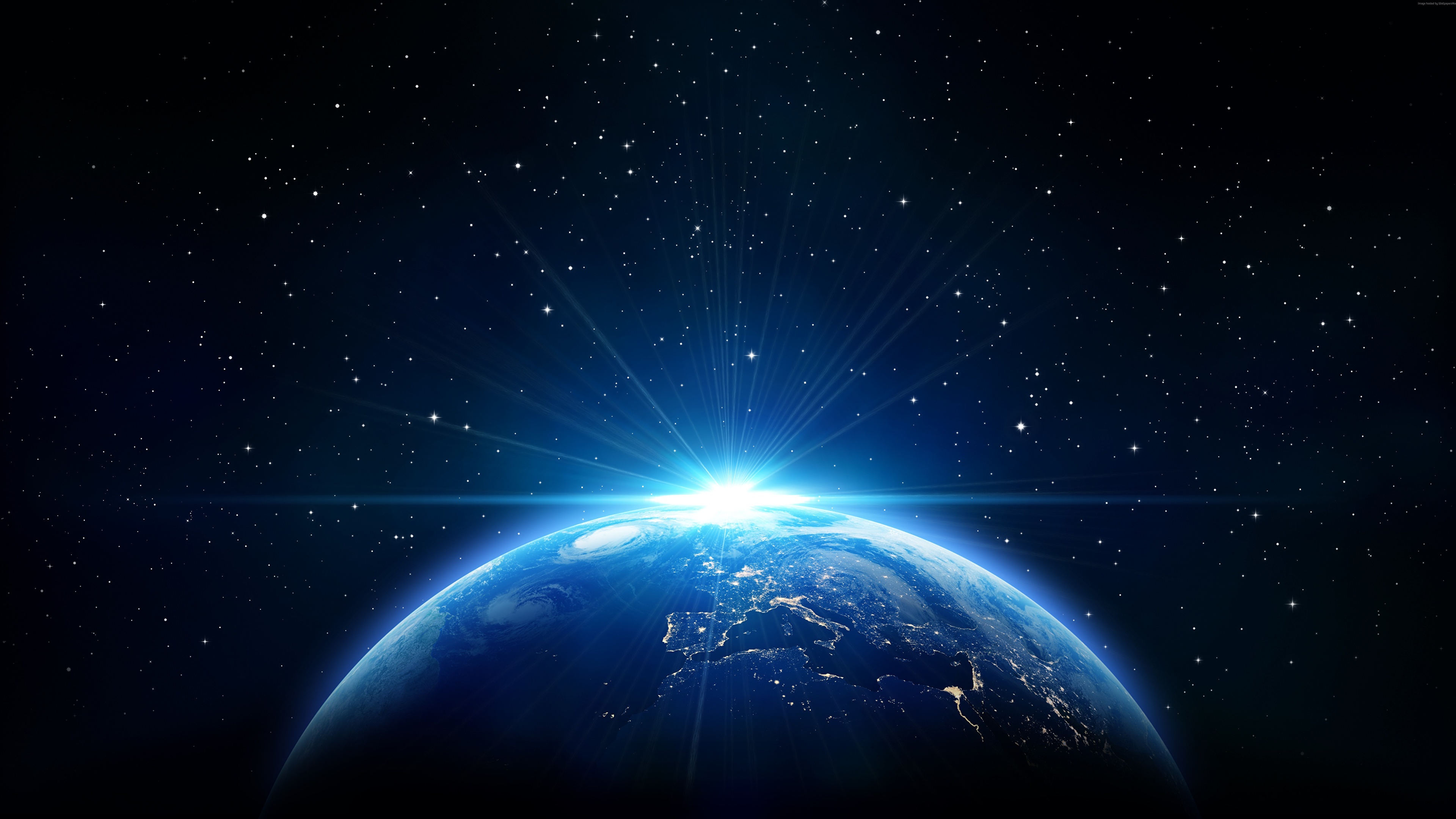 Desktop Wallpaper Earth Rays of light Planets Space 3D 3840x2160
