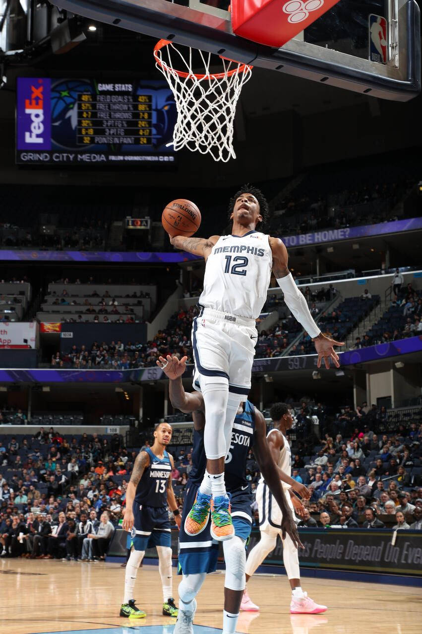 Download Ja Morant Dunk White Grizzlies Jersey Wallpaper