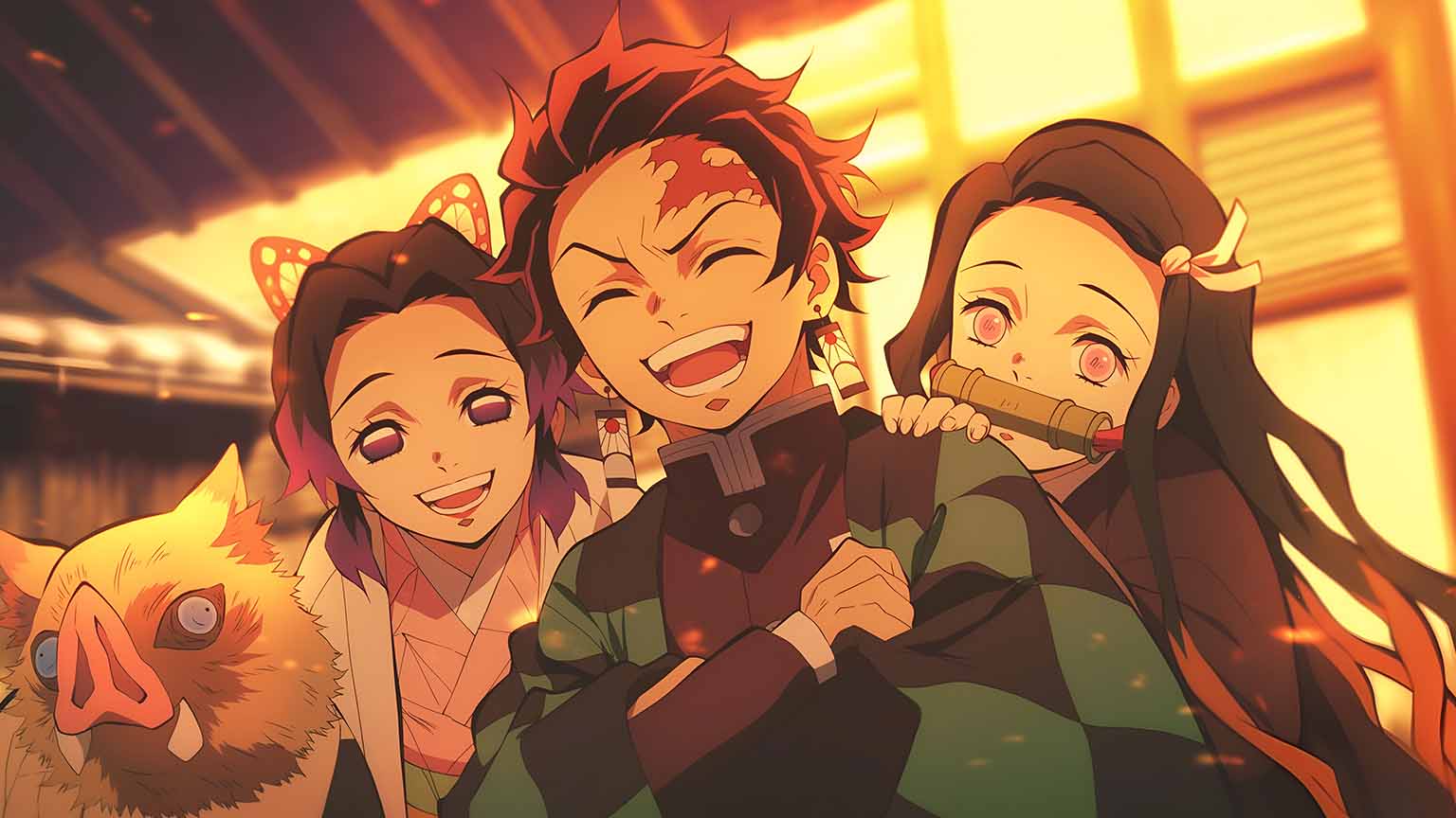 Demon Slayer Group Happy Desktop Wallpaper