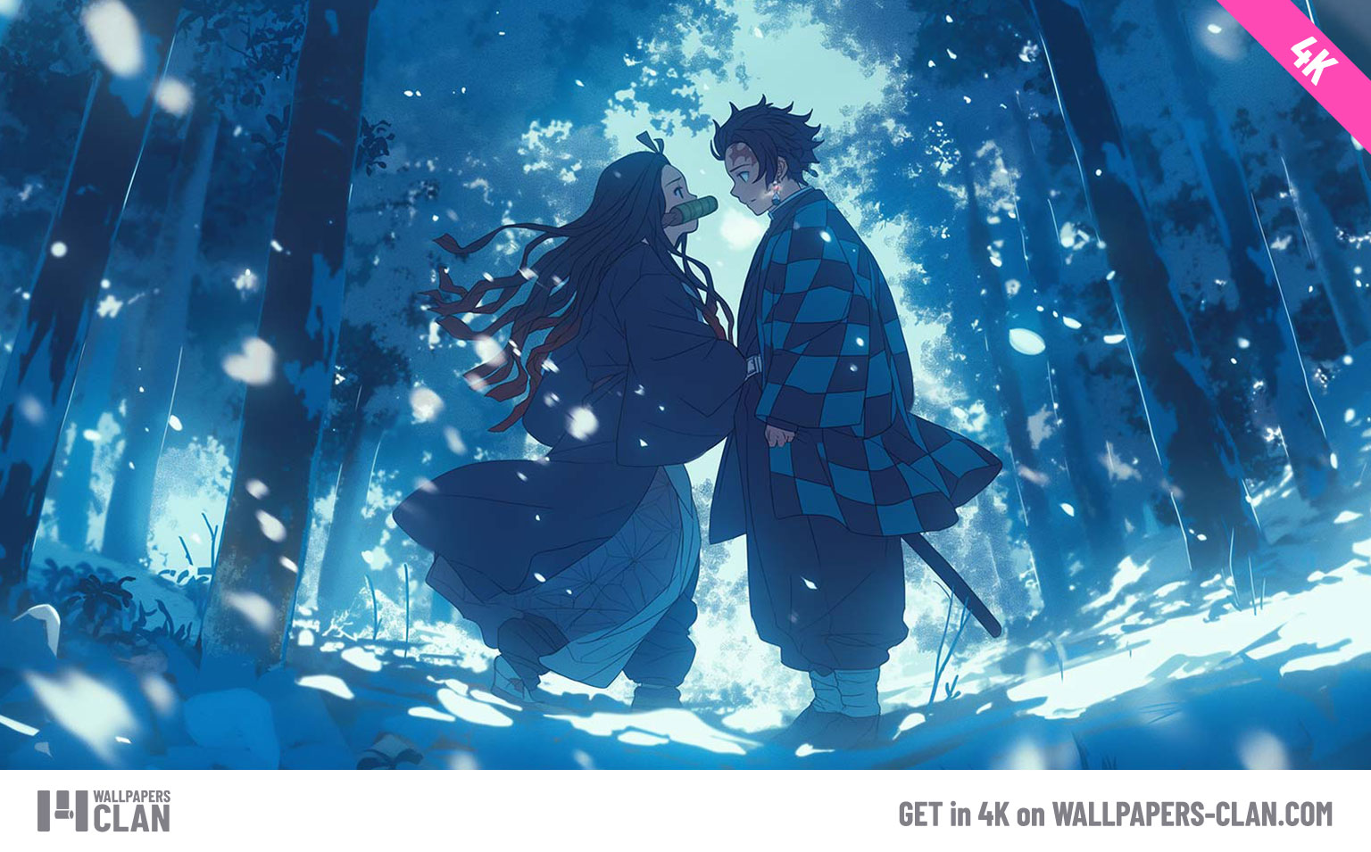 Demon Slayer Tanjiro Nezuko Snowy Forest Desktop Wallpaper