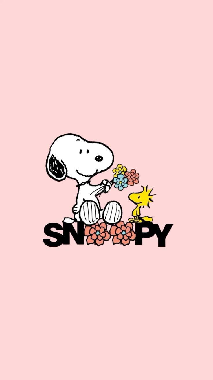 floral snoopy and woodstock wallpaper in pink