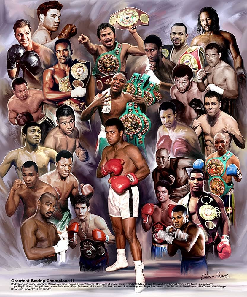 Wishum Gregory Art Greatest Boxing Champions II, Print Poster, Paper Size 20 x 16 Image Size 20 x 16: Posters & Prints