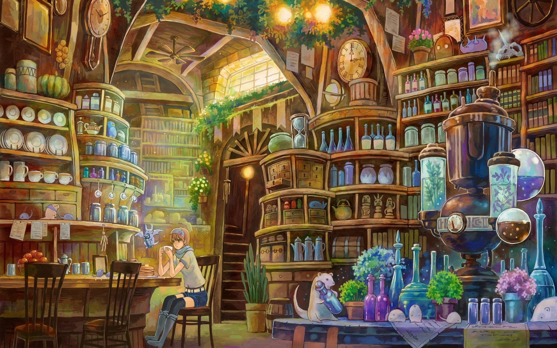 Dreamy Anime HD Wallpaper: A Magical Bookstore Escape