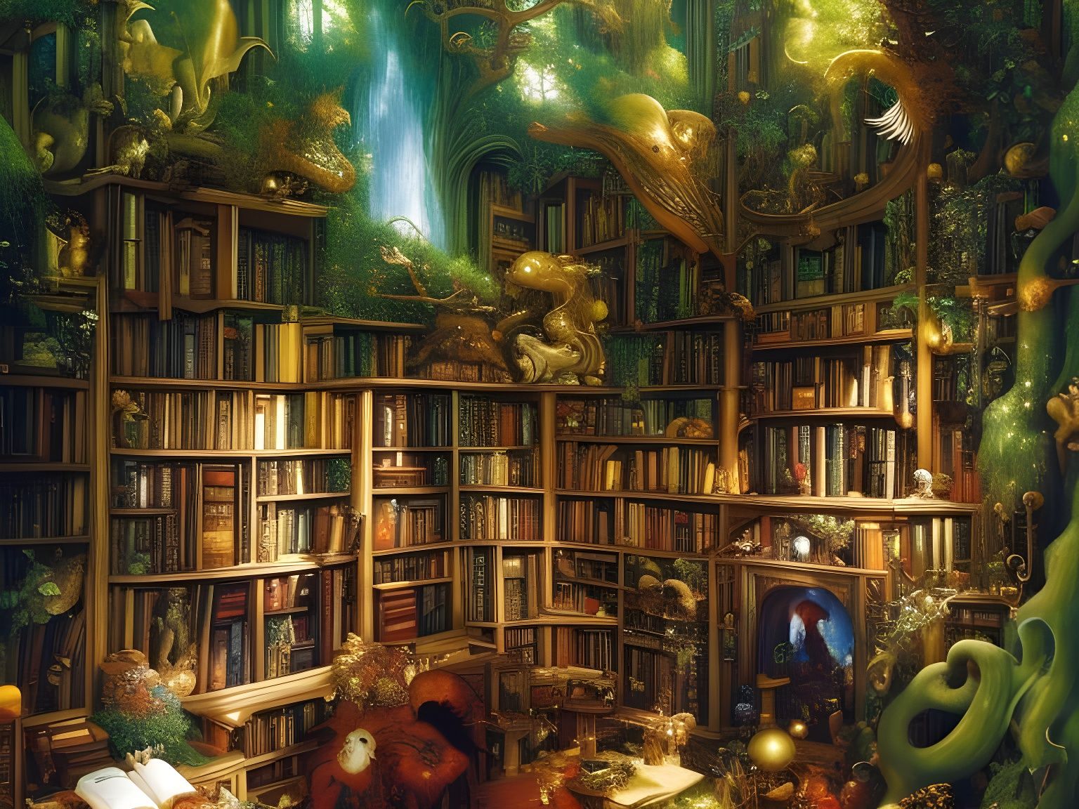 Magical Library Forest Library in Hyperdetailed S
