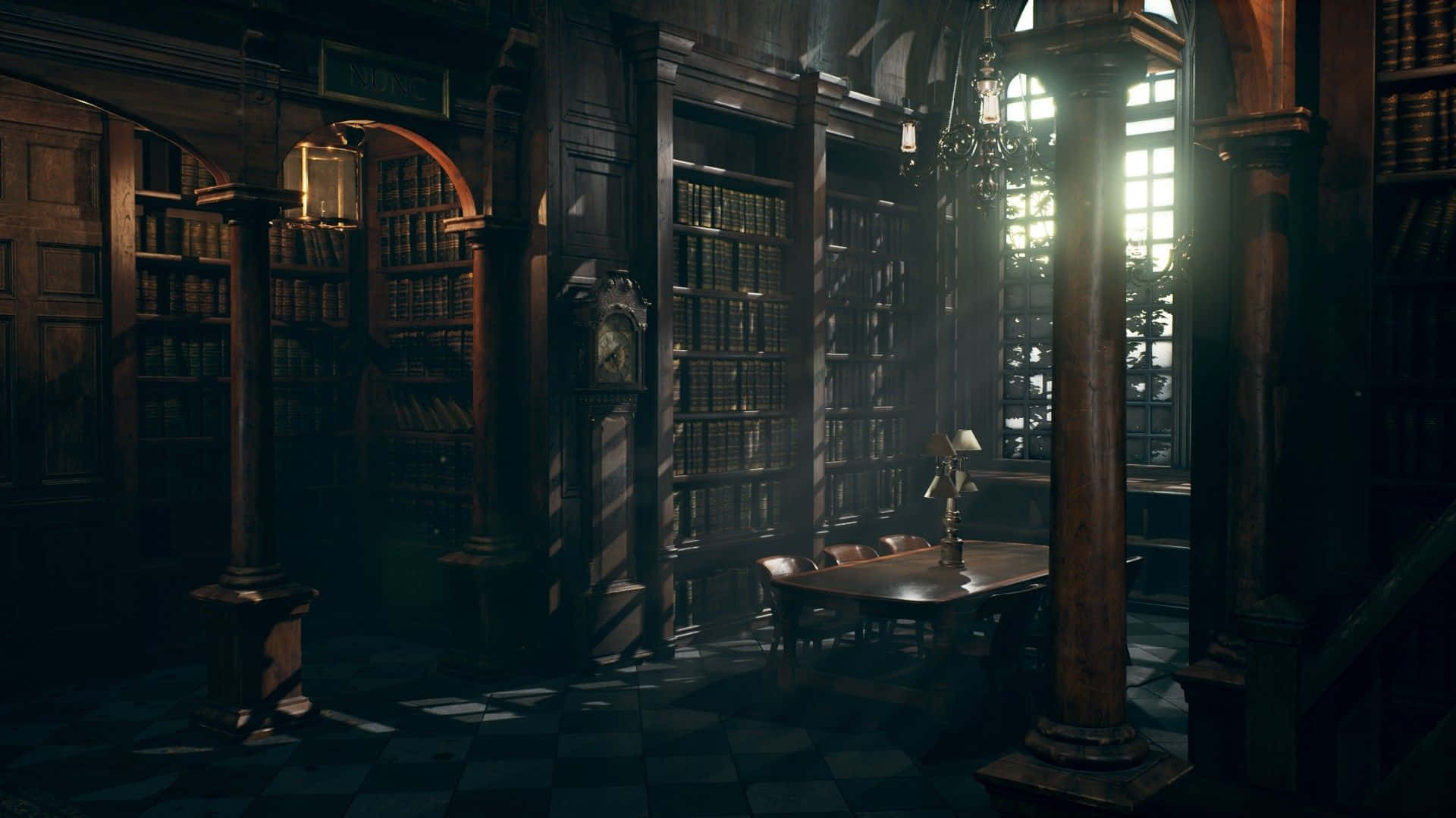 Download Be Spellbound in the Magical Hogwarts Library Wallpaper