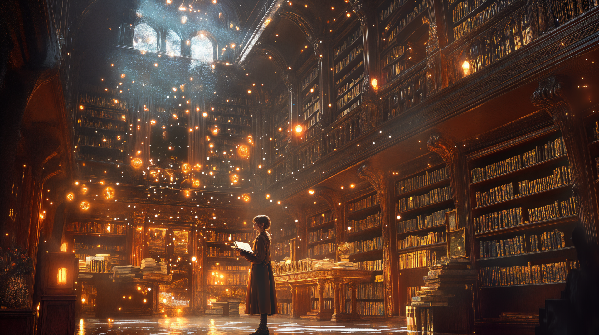 Luminous Archive: Magical Library Ultra HD Wallpaper