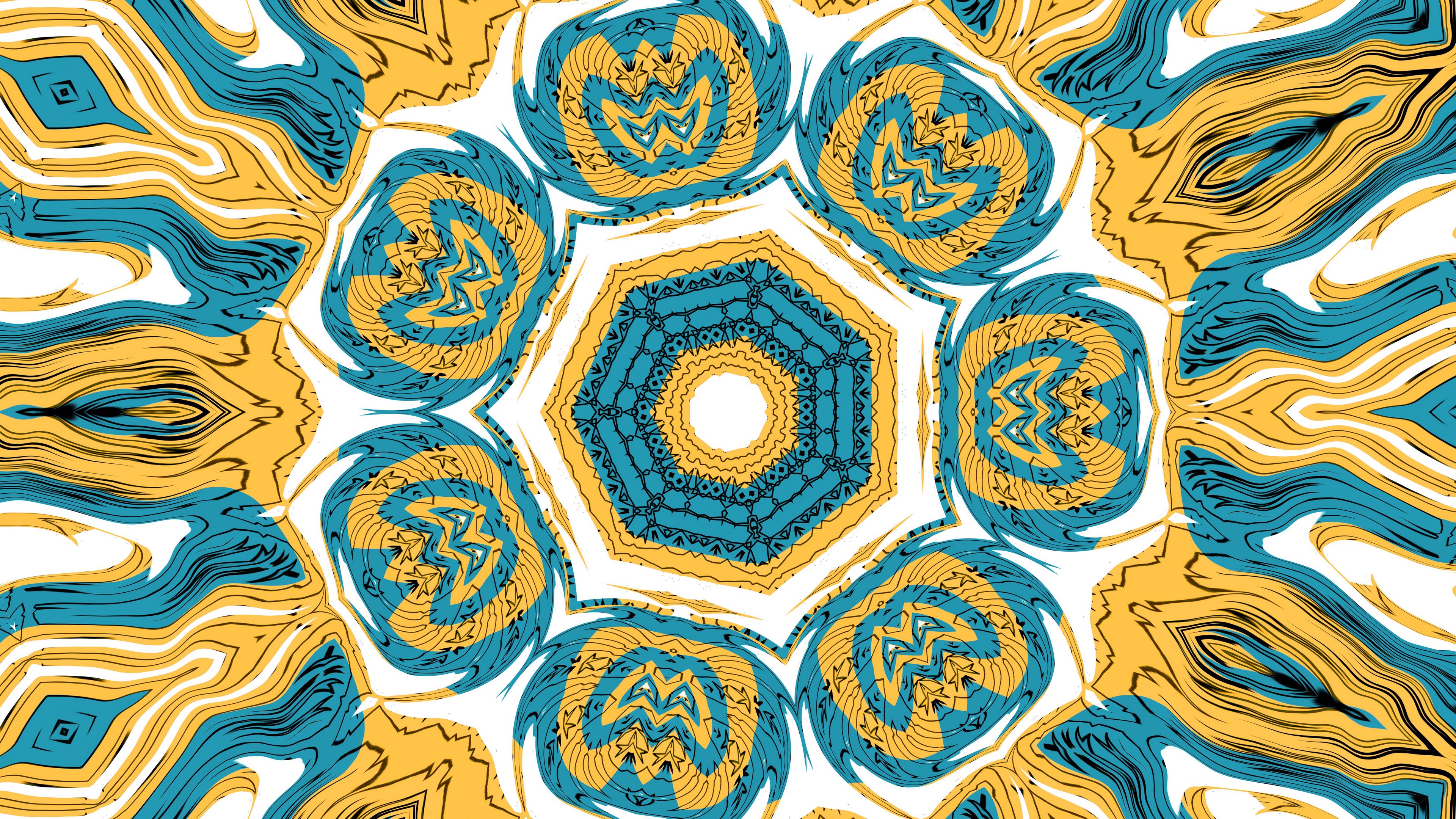 light blue yellow art pattern bright abstraction white background fractal 4K HD Abstract Wallpaper