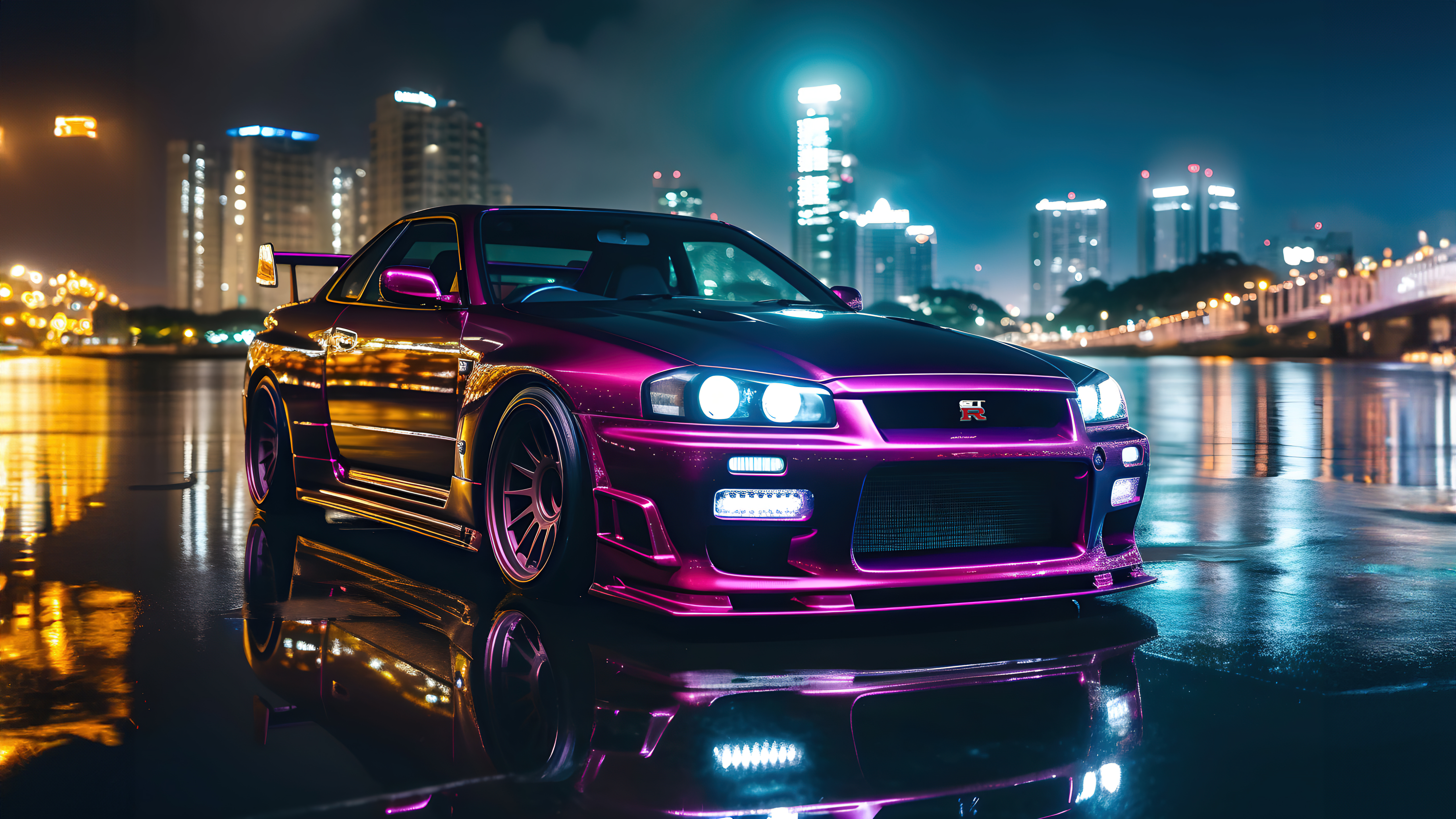 Nissan Skyline GT R R34 Wallpaper 4K, AI Art
