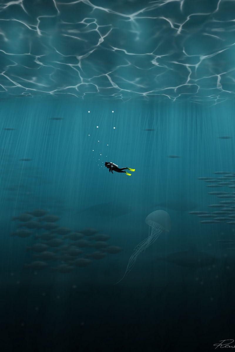 Download Wallpaper 800x1200 Diver, Diving, Sea, Depth, Underwater World, Art Iphone 4s 4 For Parallax HD Background