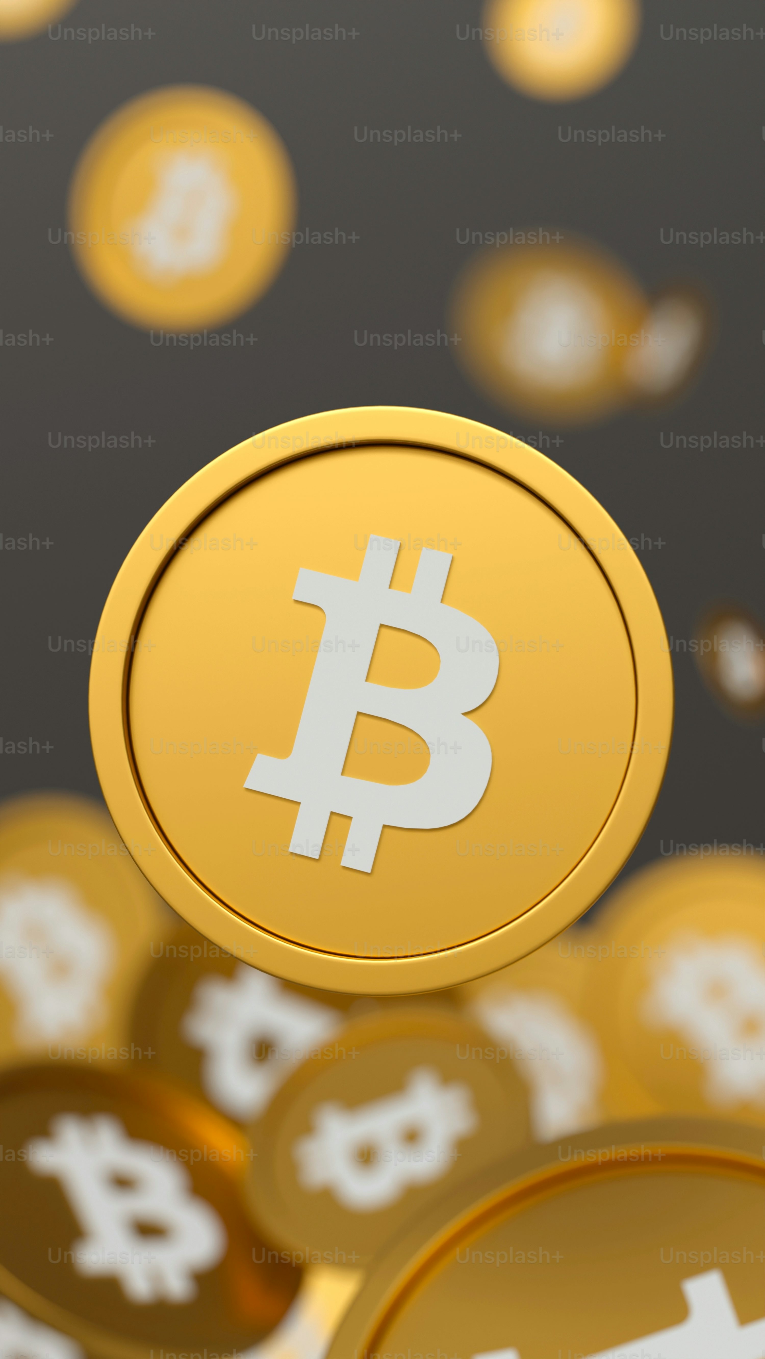 A pile of golden bitcoin coins with a bitcoin symbol on top photo