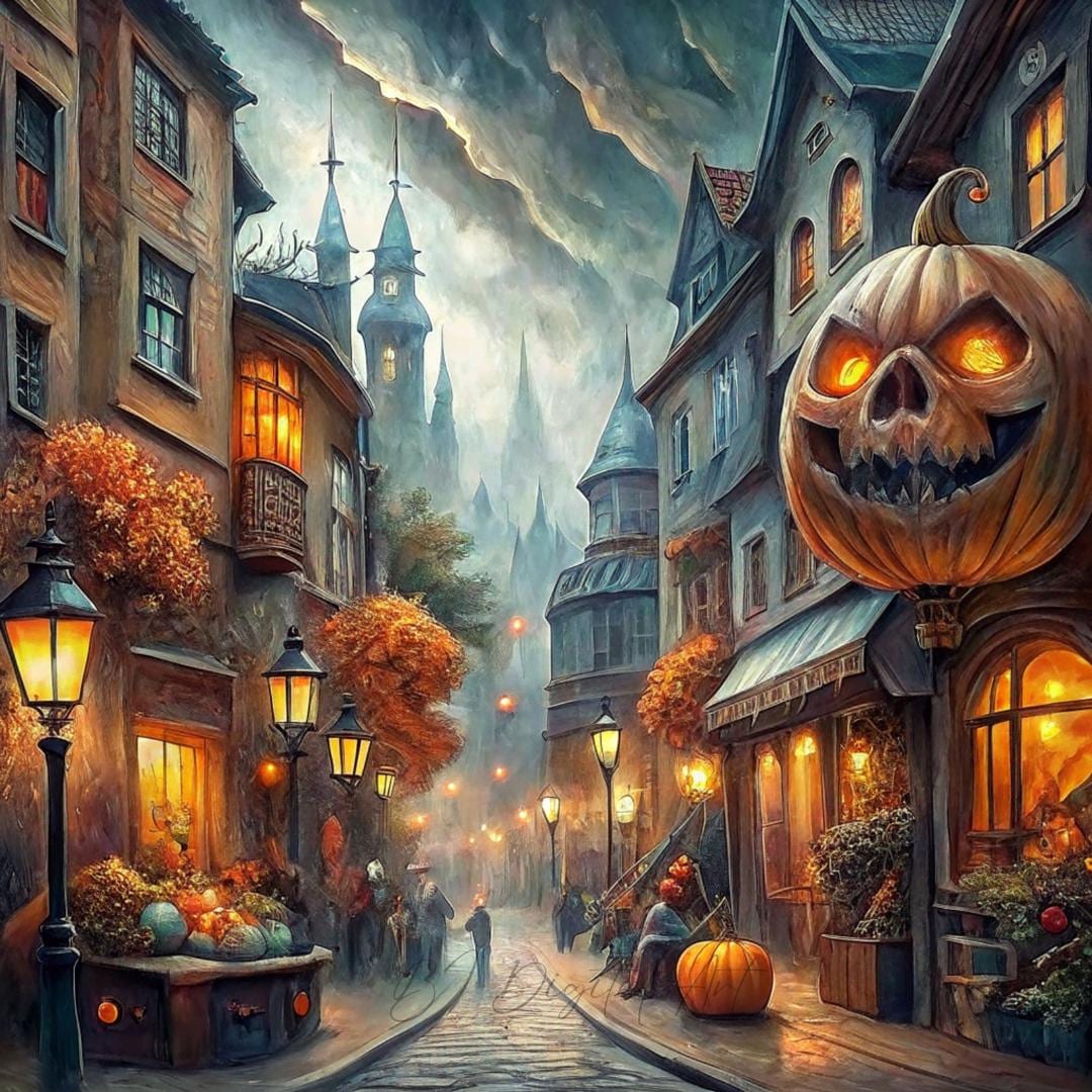 Halloween City Picture, Watercolor Halloween City, Digital Paper, Digital Download, Scrapbooking, Journaling, Cardmaking, 10 JPG Image