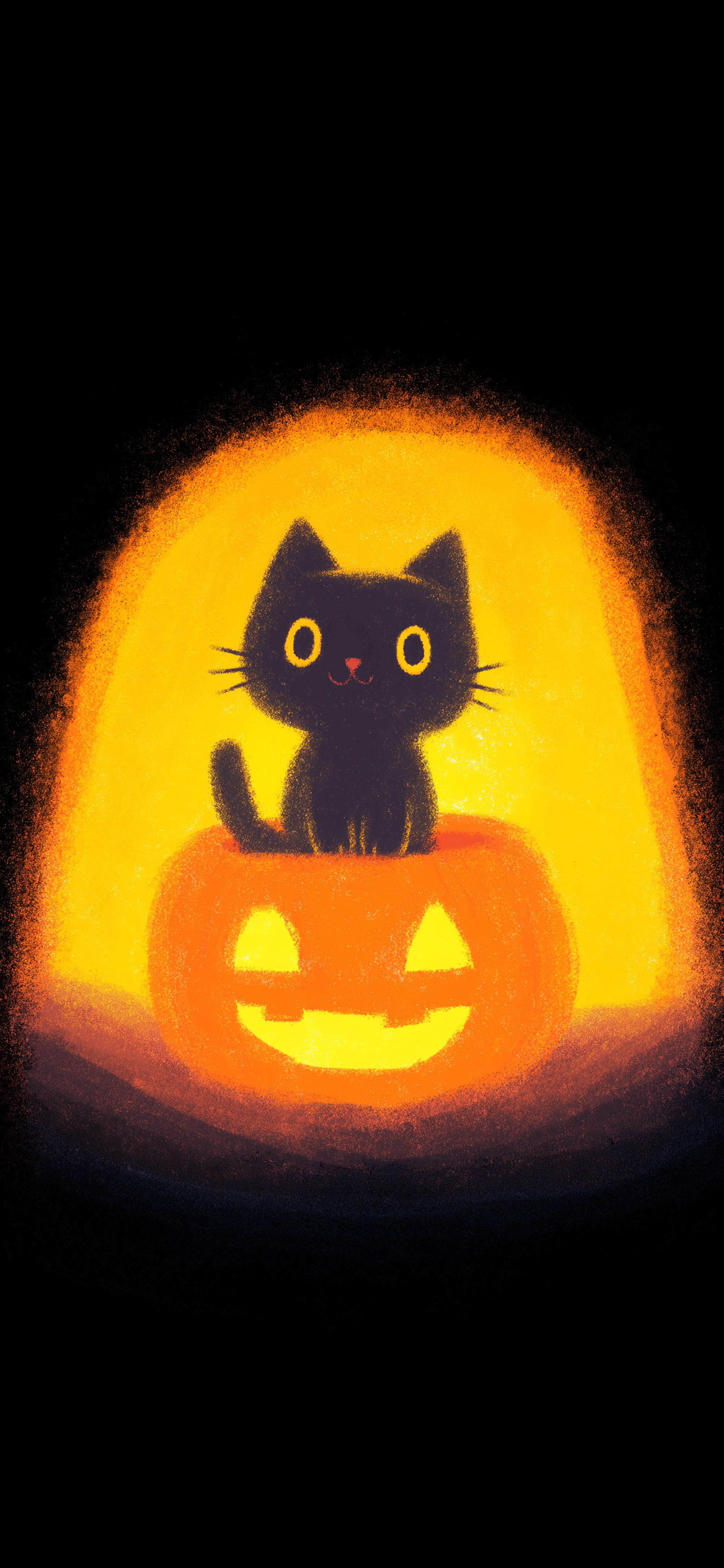 Black Cat in Pumpkin Cute Halloween Wallpaper