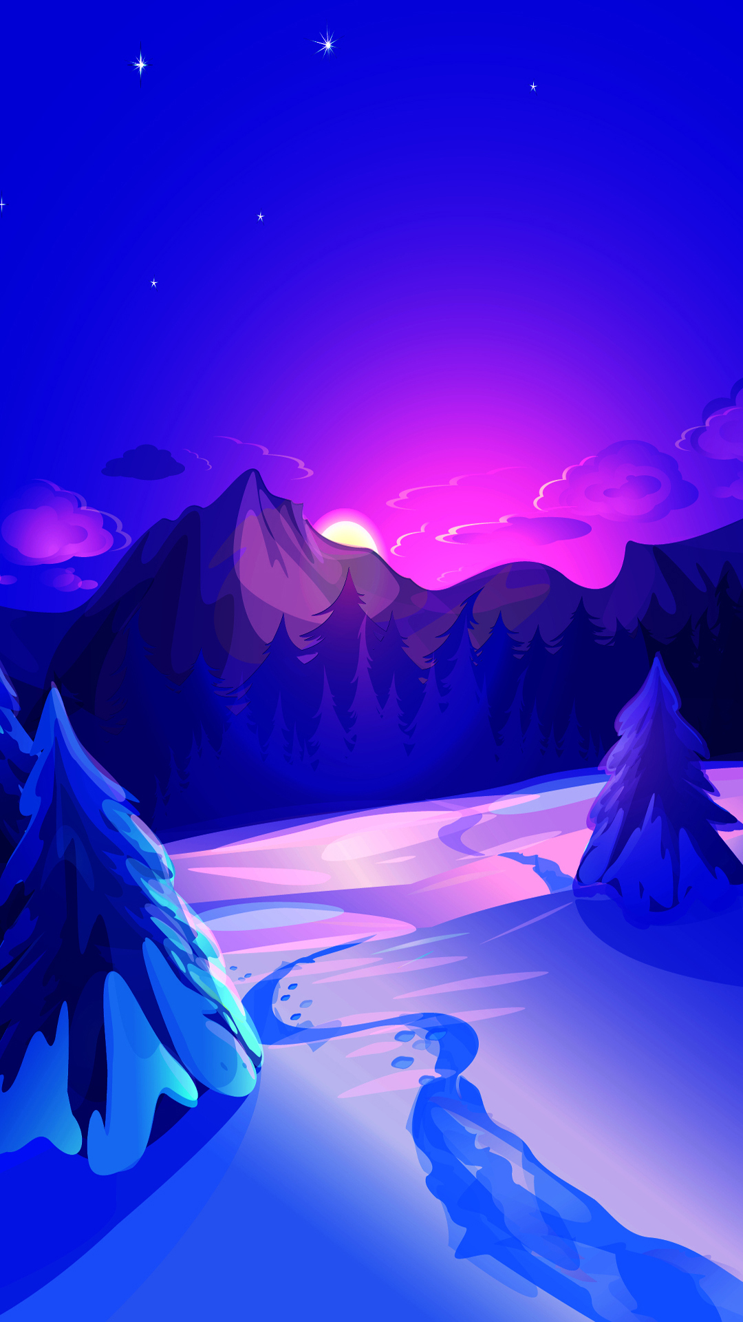 Winter night digital art mobile wallpaper Mobile Walls